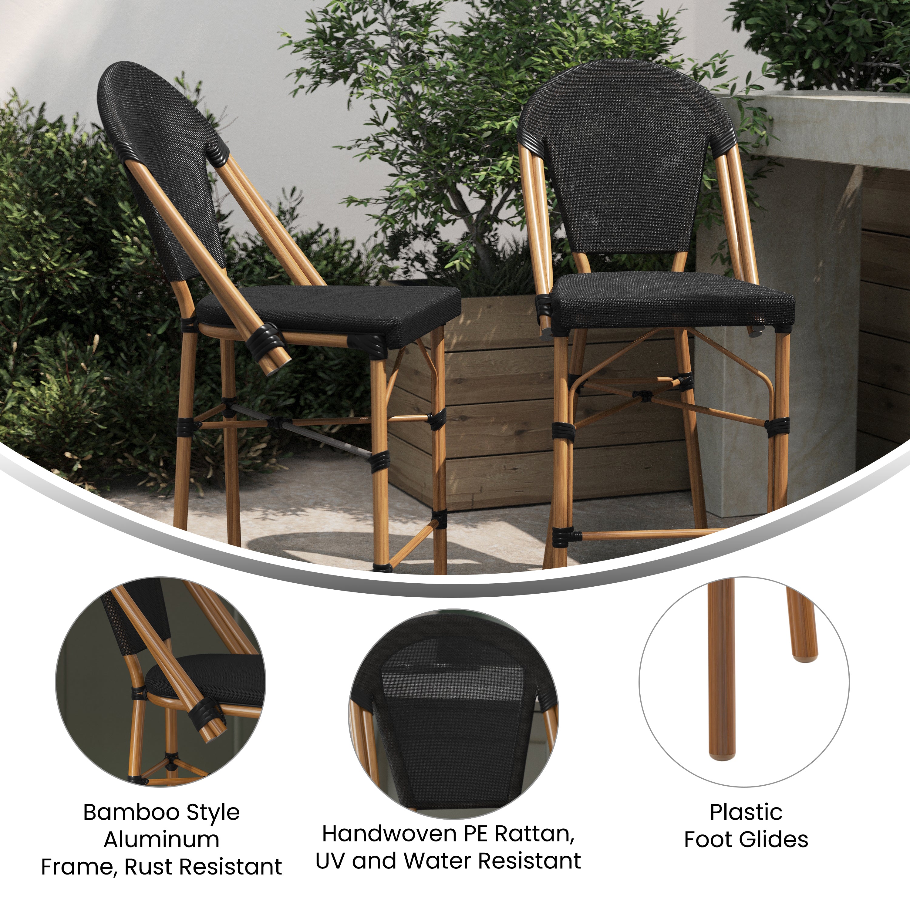 Marseille Stackable Indoor/Outdoor Bistro 26" High Counter Height Stool,