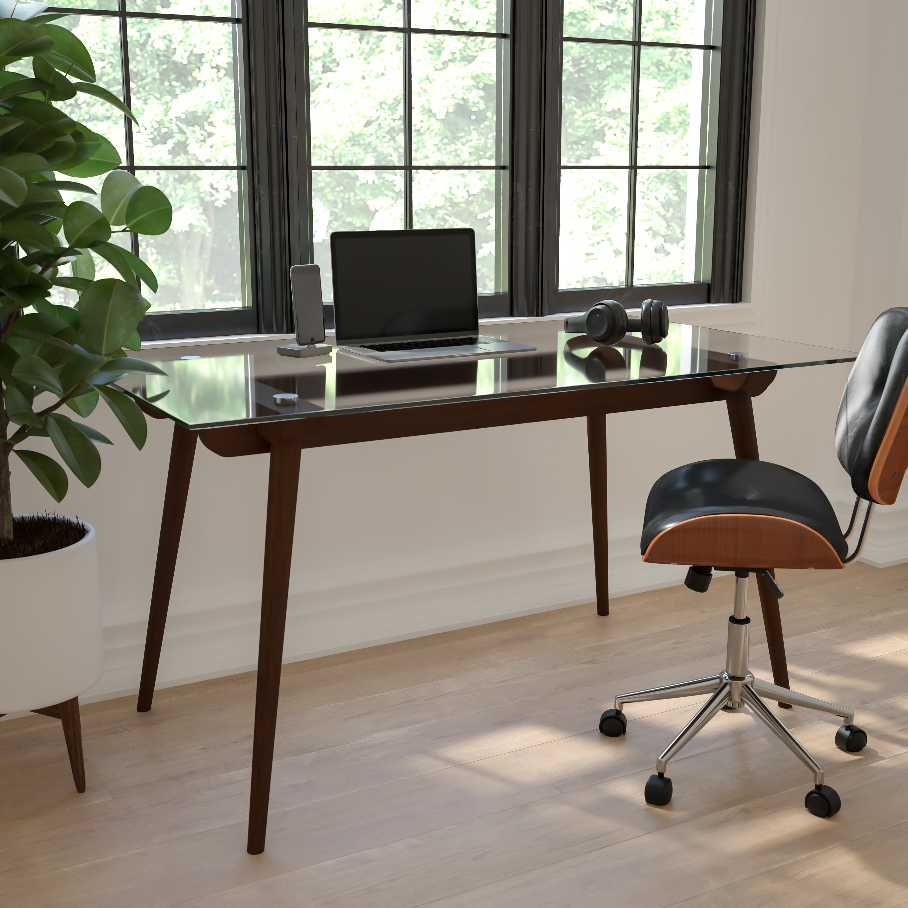 Meriden 31.5'' x 55'' Solid Wood Table with Clear Glass Top