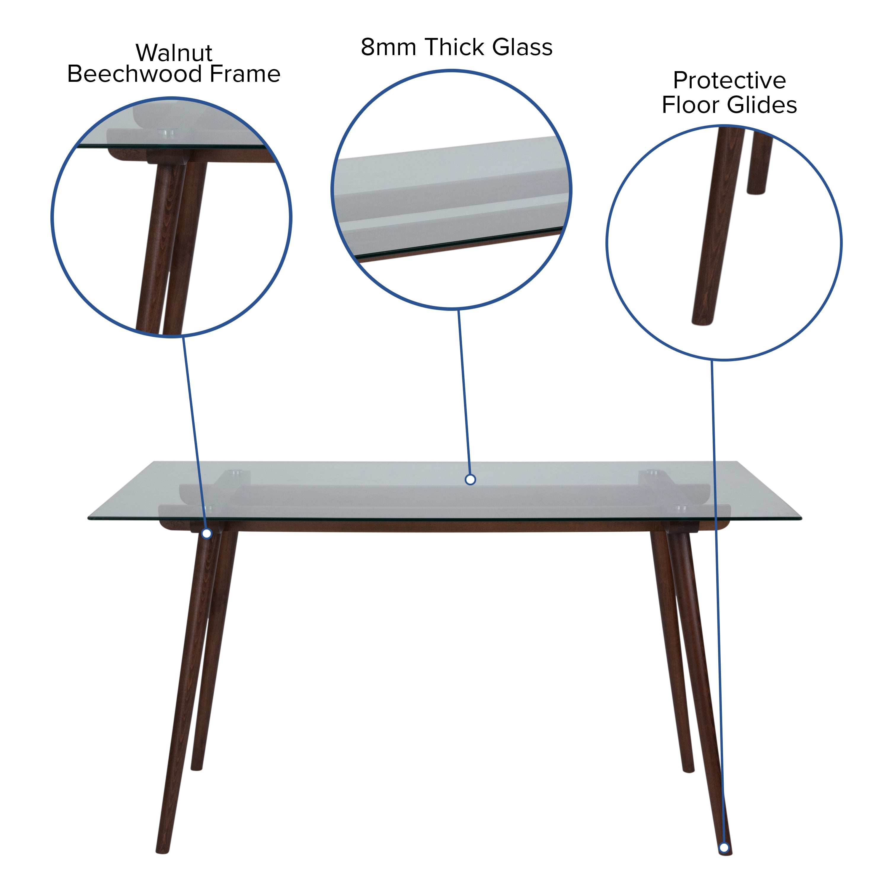 Meriden 31.5'' x 55'' Solid Wood Table with Clear Glass Top