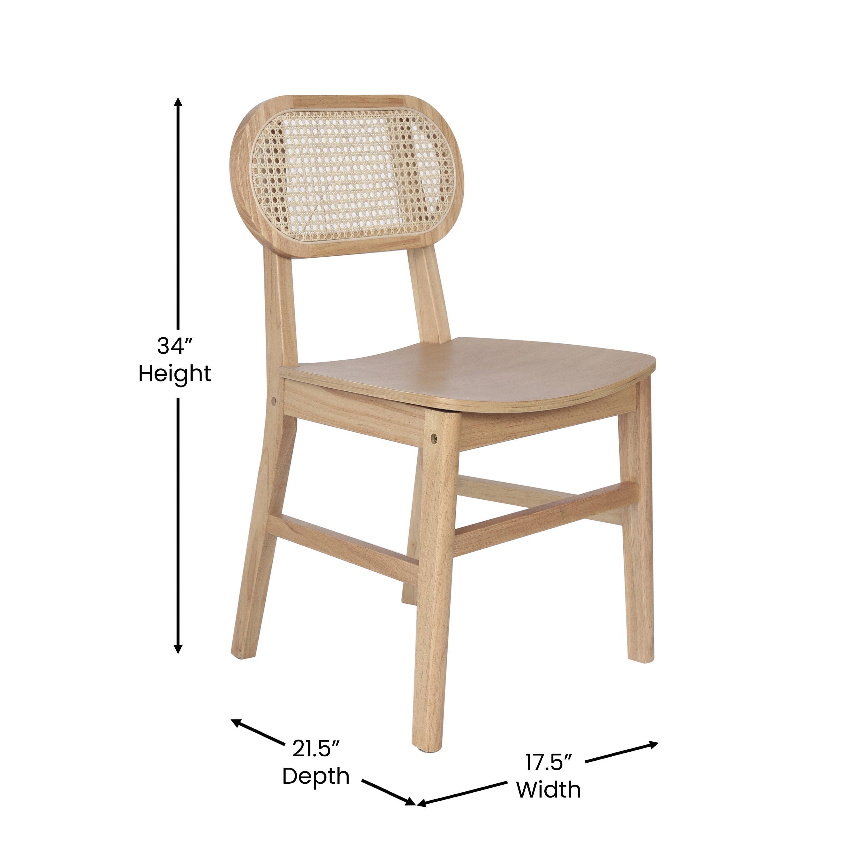 Jacob Set of 2 Commercial Cane Rattan Dining and Event Chairs with Solid Wood Frame and Seat