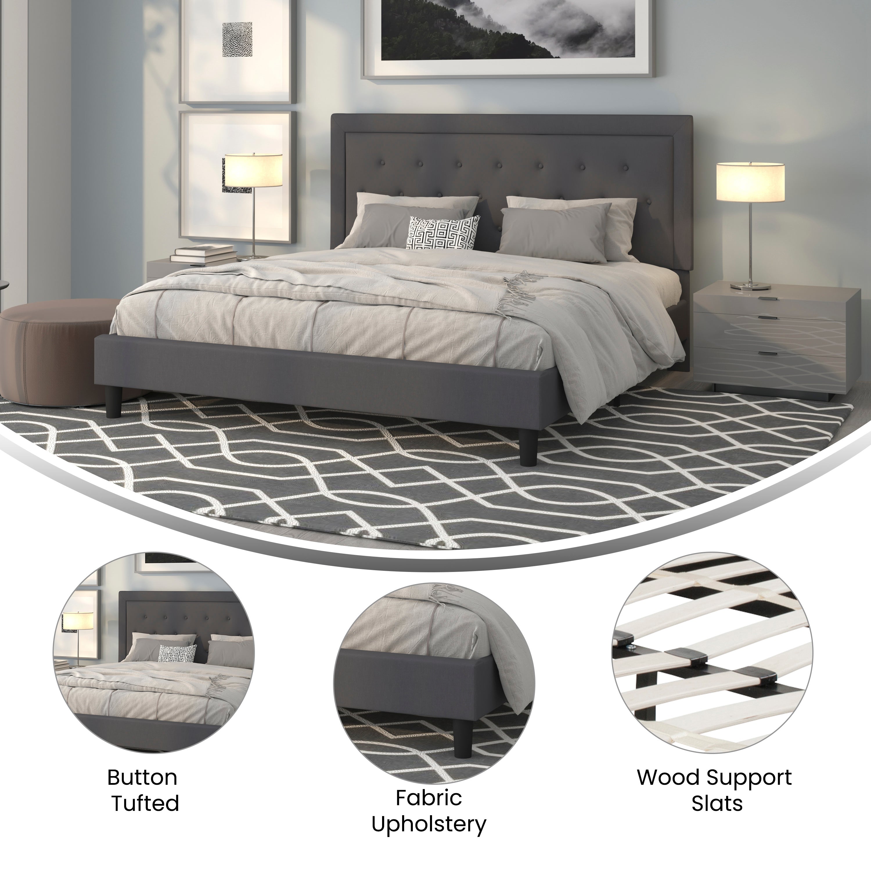 Roxbury Panel Tufted Upholstered Platform Bed