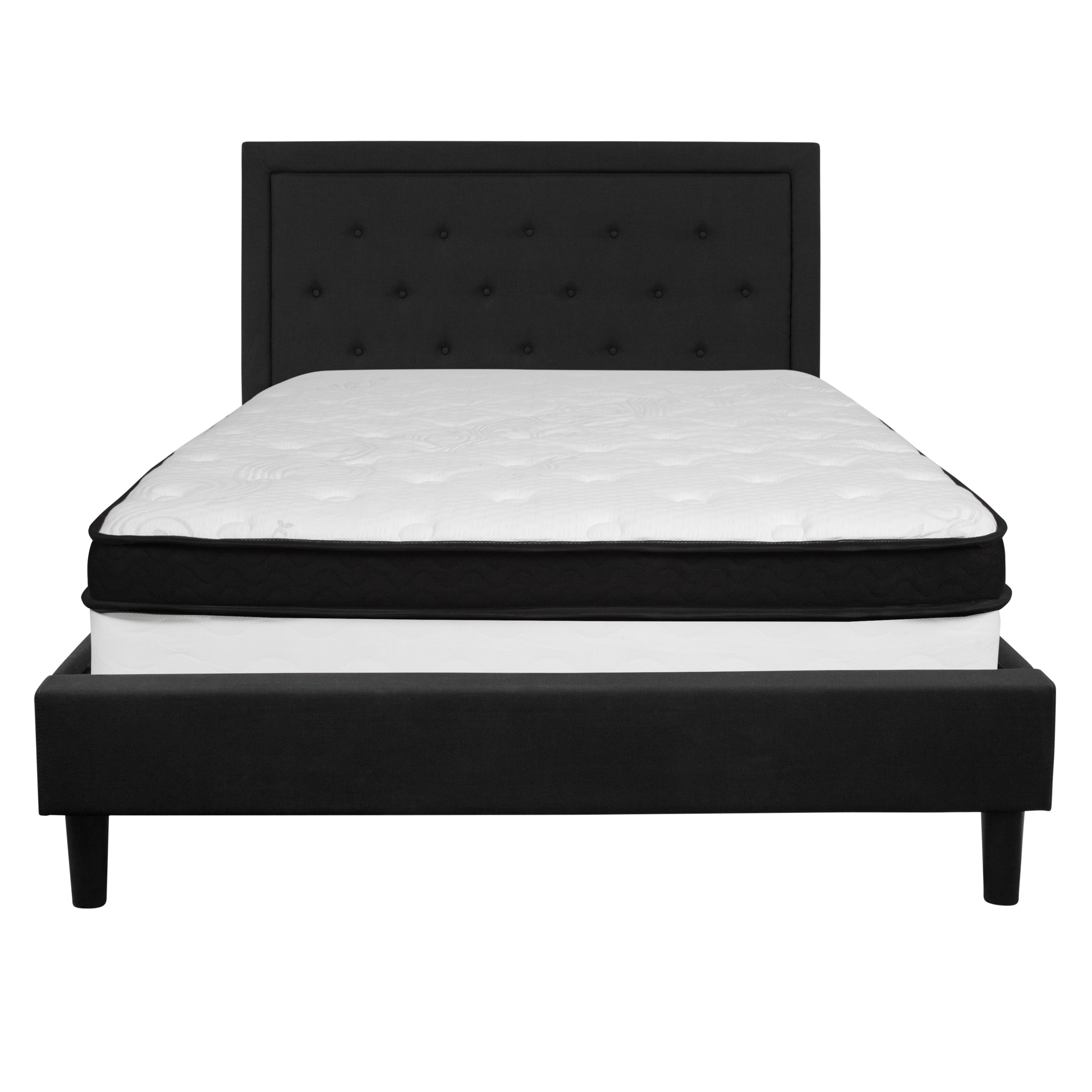 Roxbury Panel Tufted Upholstered Platform Bed and Memory Foam Pocket Spring Mattress