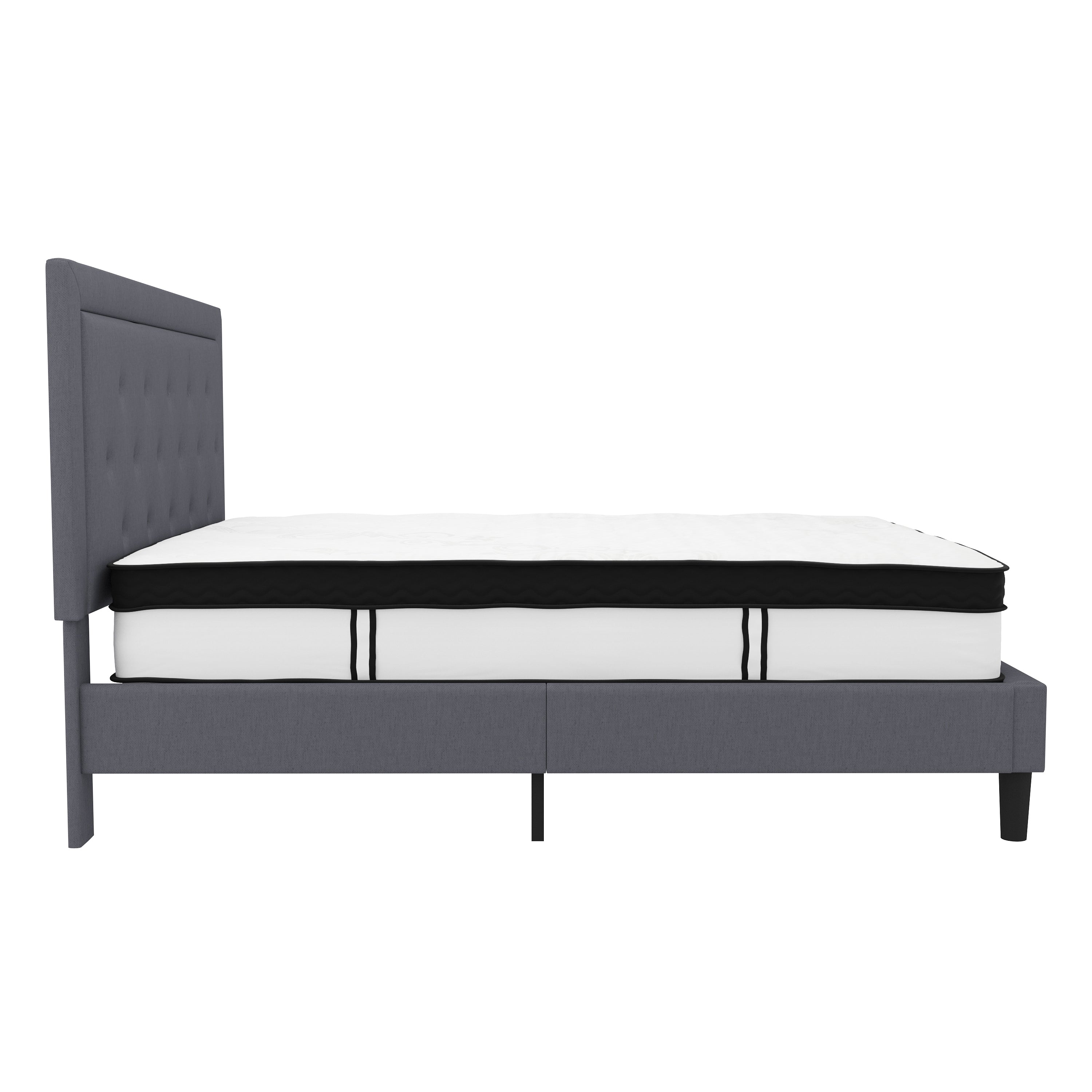 Roxbury Panel Tufted Upholstered Platform Bed and Memory Foam Pocket Spring Mattress