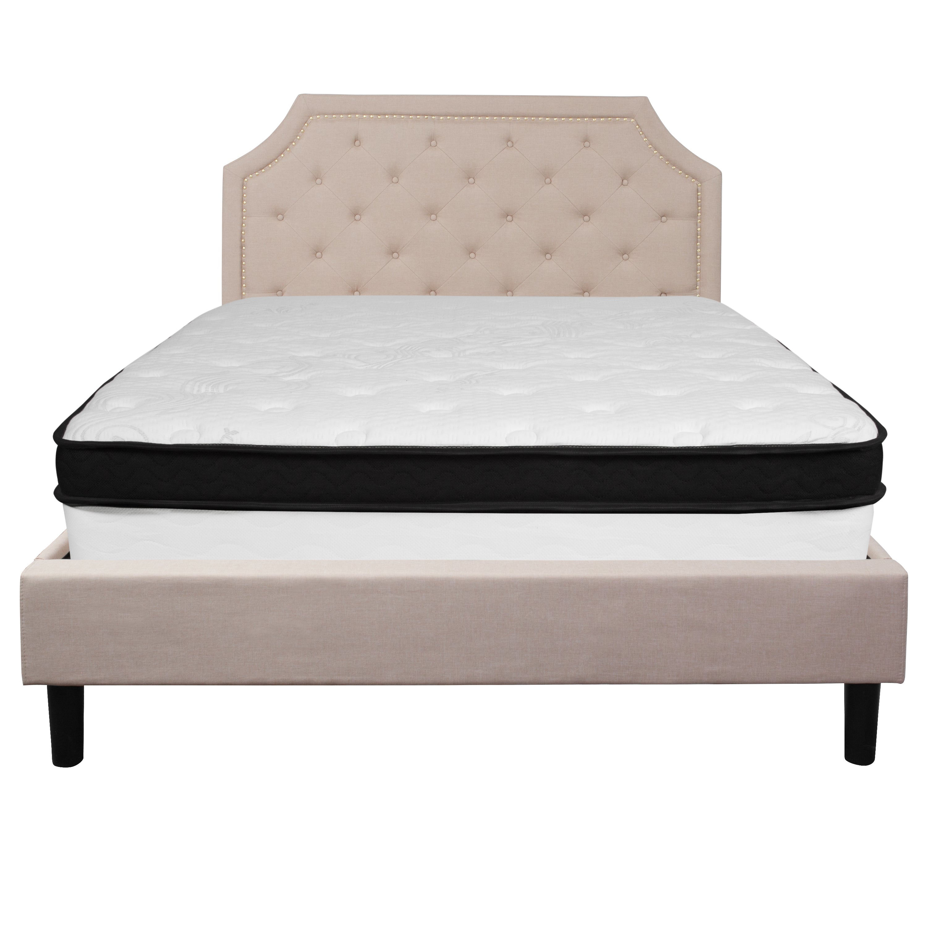 Brighton Arched Tufted Upholstered Platform Bed and Memory Foam Pocket Spring Mattress