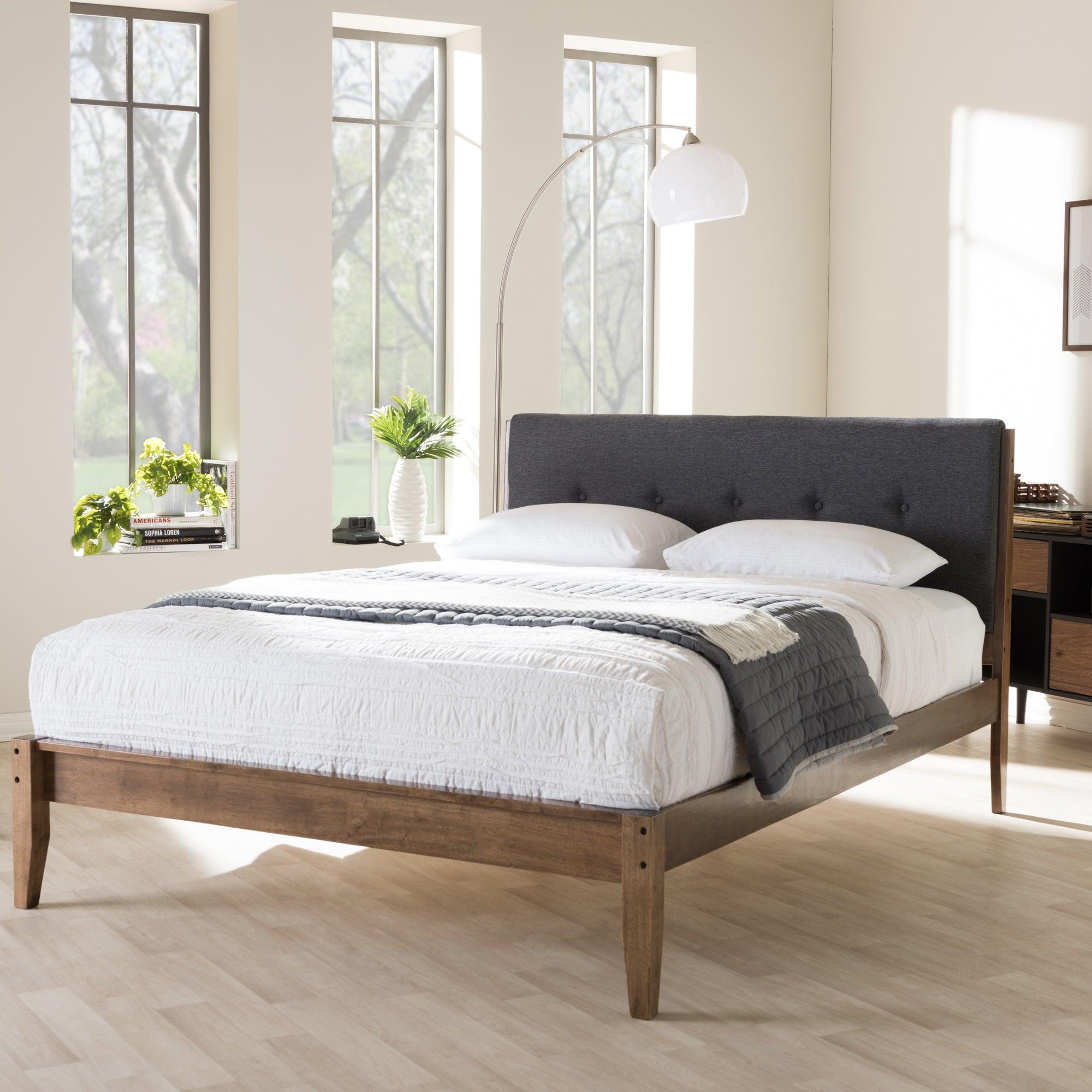 Leyton Mid-Century Modern Fabric Upholstered Platform Bed