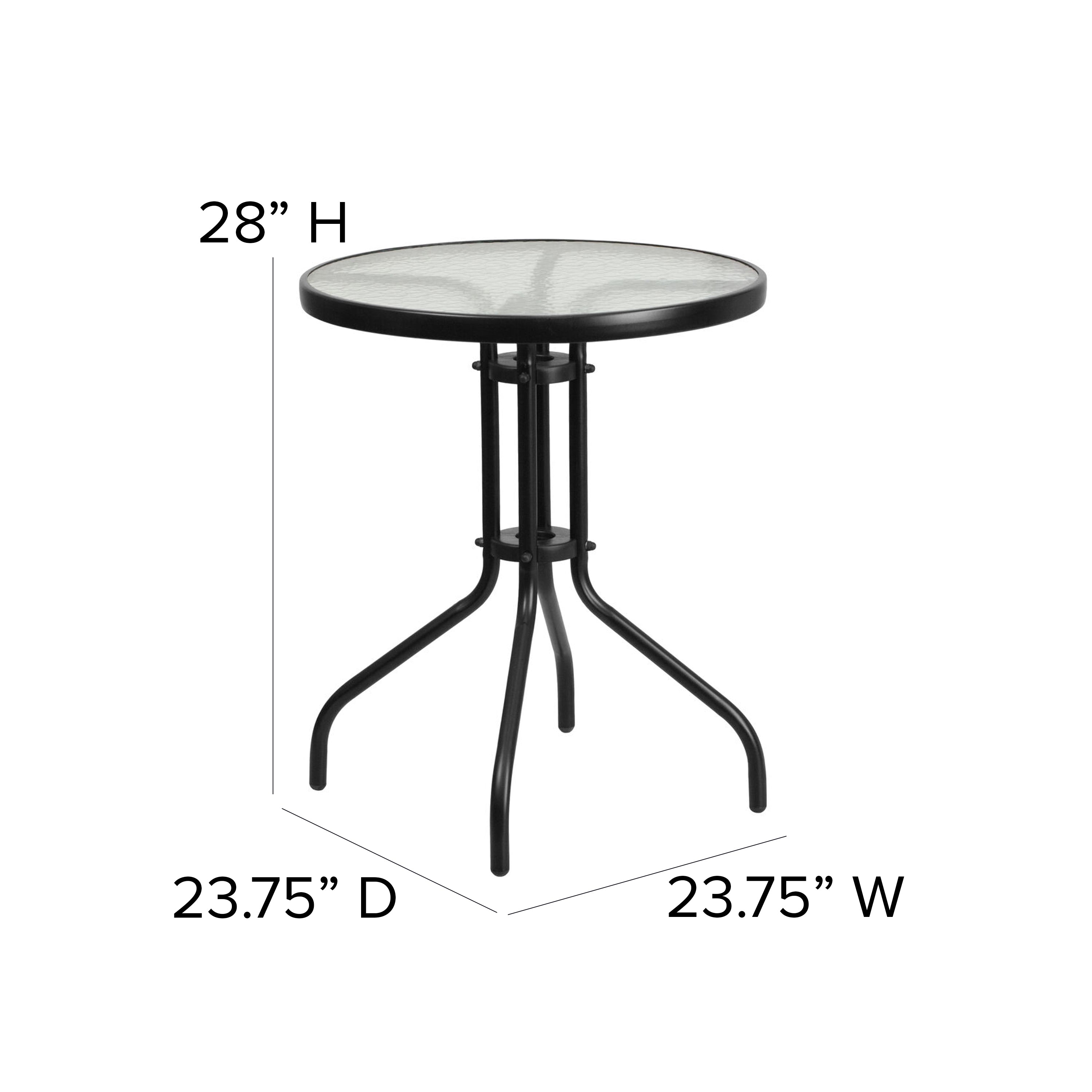 Lila 23.75'' Round Glass Metal Table with 2 Metal Aluminum Slat Stack Chairs-Indoor/Outdoor Dining Sets-Flash Furniture-Wall2Wall Furnishings