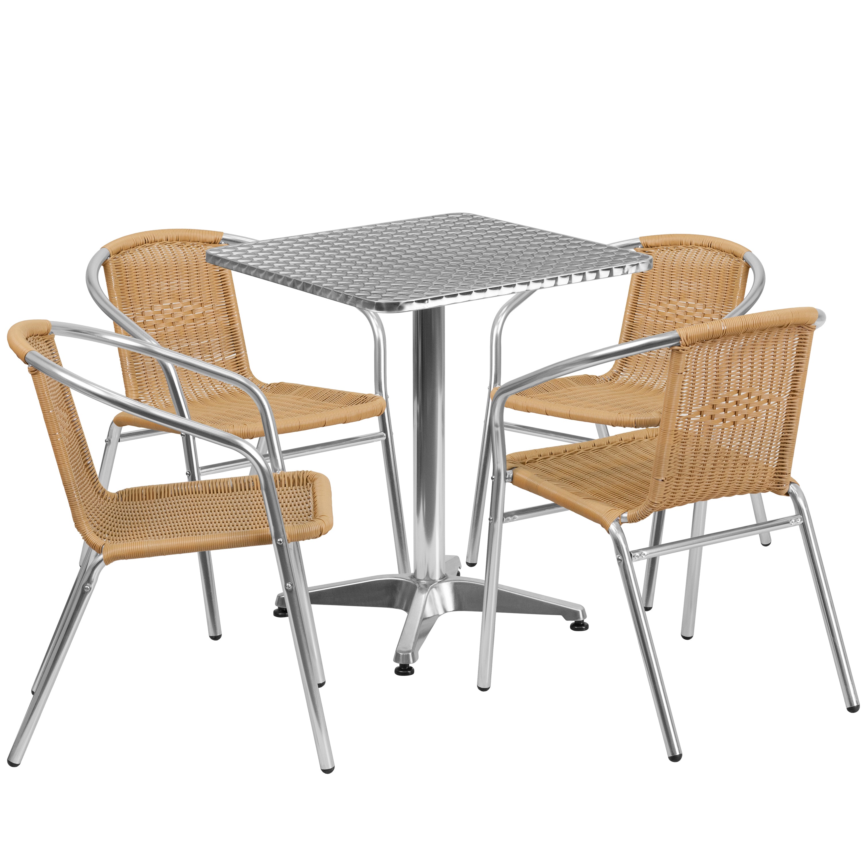 Lila 23.5'' Square Aluminum Indoor-Outdoor Table Set with 4 Rattan Chairs-Indoor/Outdoor Dining Sets-Flash Furniture-Wall2Wall Furnishings