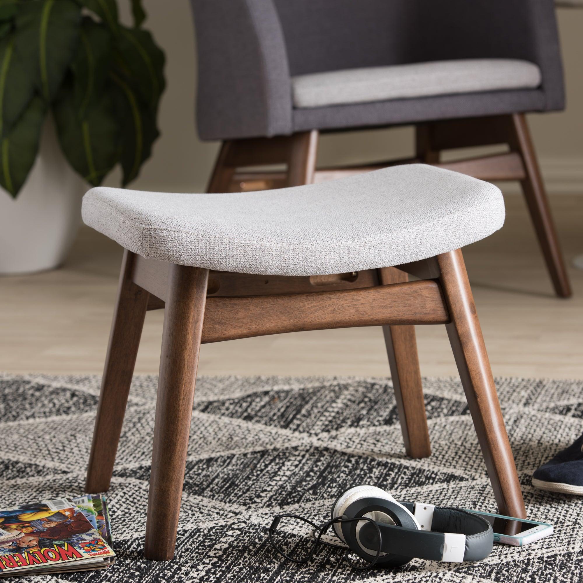 Vera Mid-Century Modern Light Fabric Upholstered Ottoman