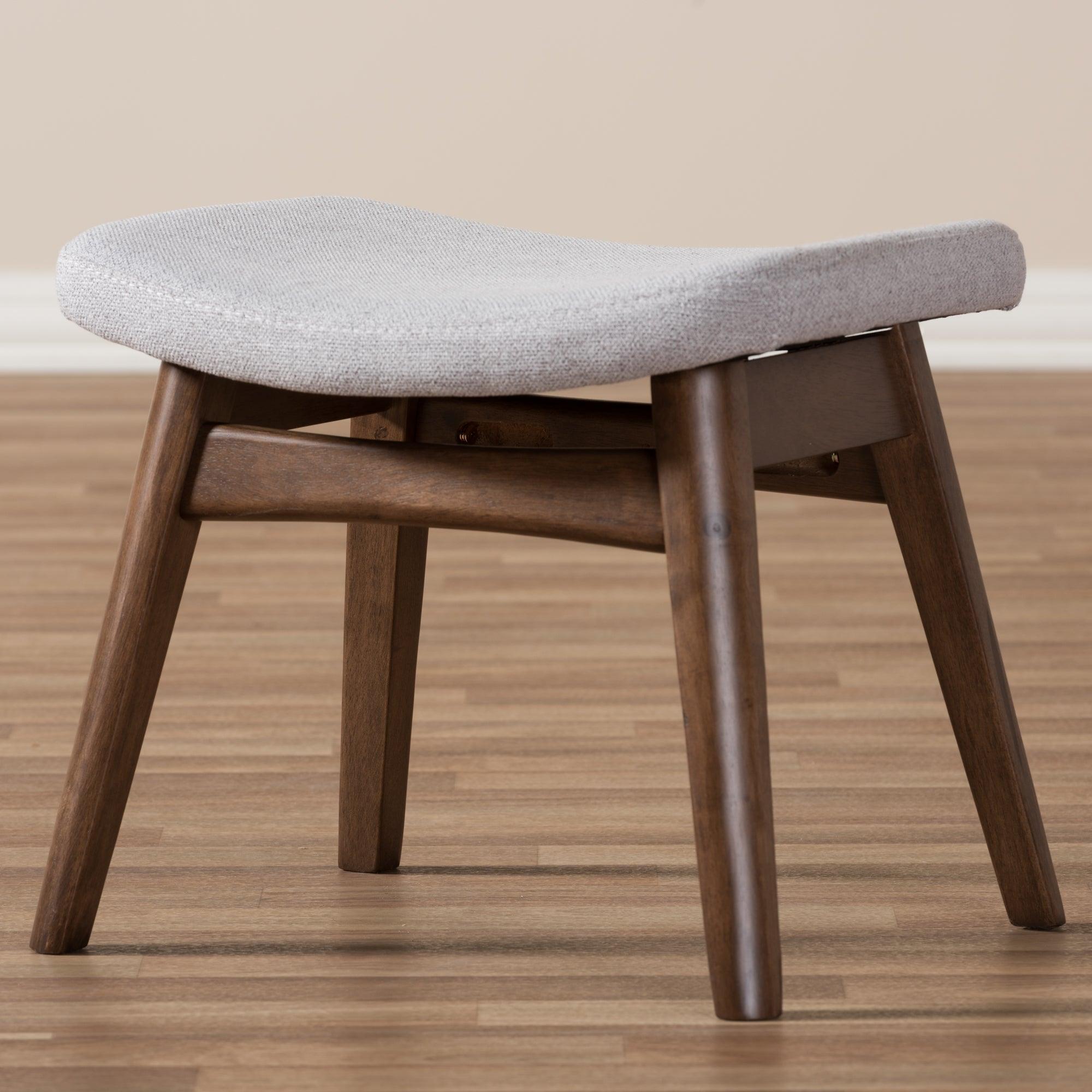 Vera Mid-Century Modern Light Fabric Upholstered Ottoman