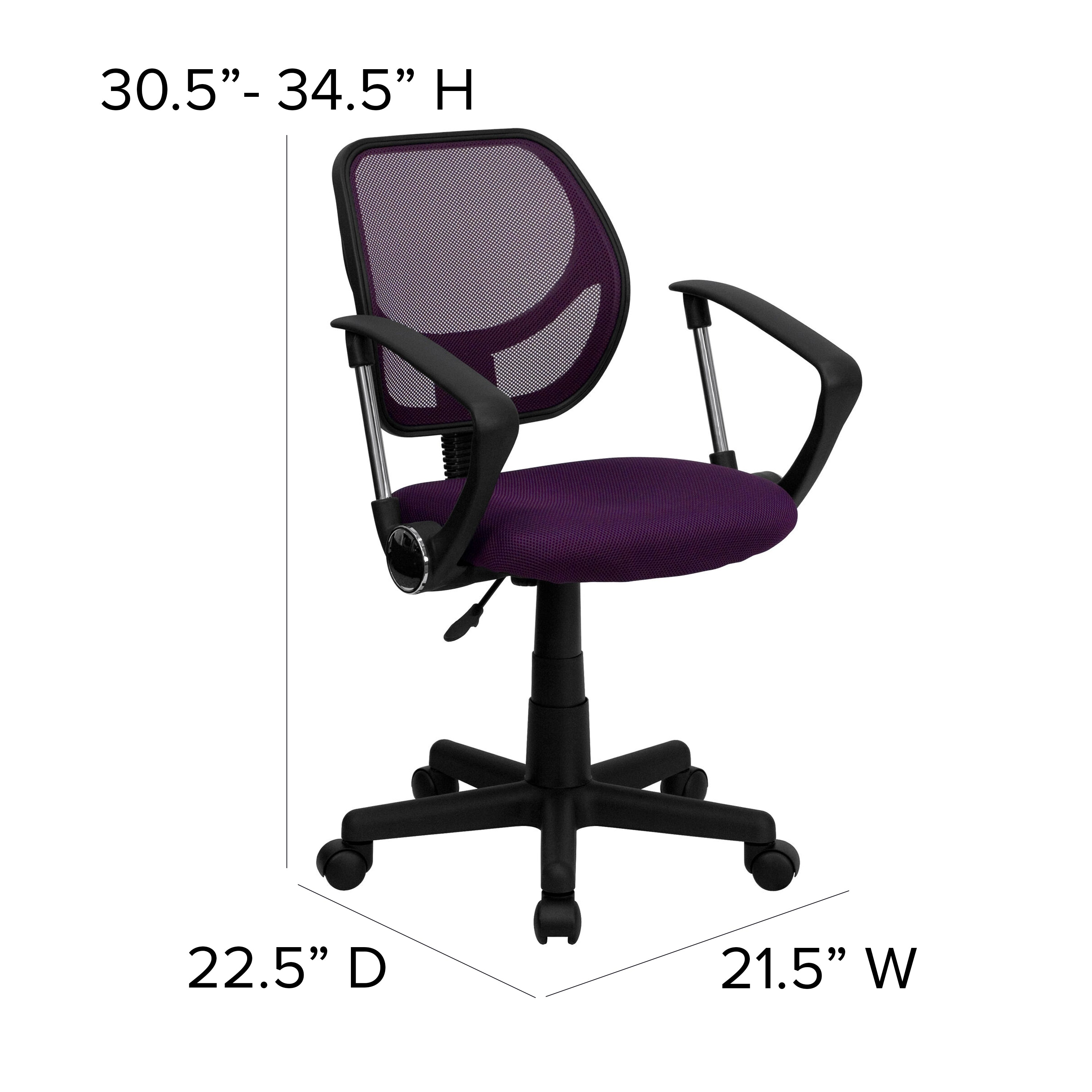 Low Back Mesh Swivel Task Office Chair with Curved Square Back and Arms
