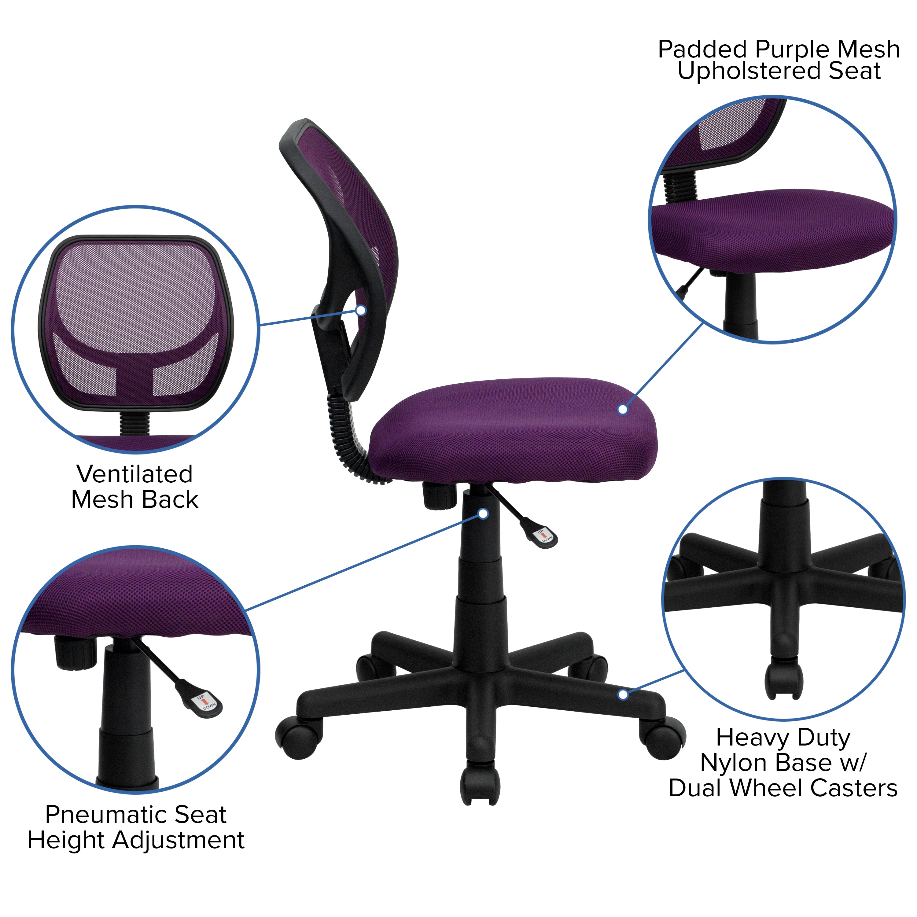 Low Back Mesh Swivel Task Office Chair with Curved Square Back