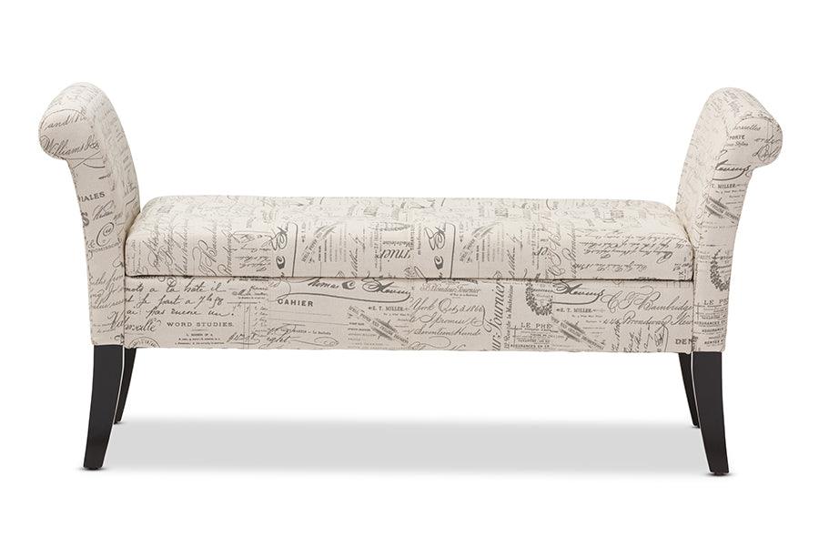 Avignon Script-Patterned French Laundry Fabric Storage Ottoman Bench