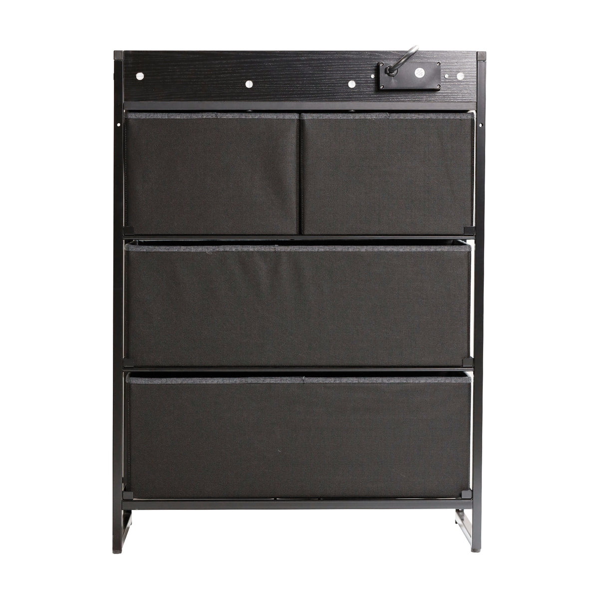 Sodano 4 Drawer Nightstand with Charging Station, 2 USB Ports and 1 Outlet, Metal Frame, Engineered Wood Top, Drawers and Handles