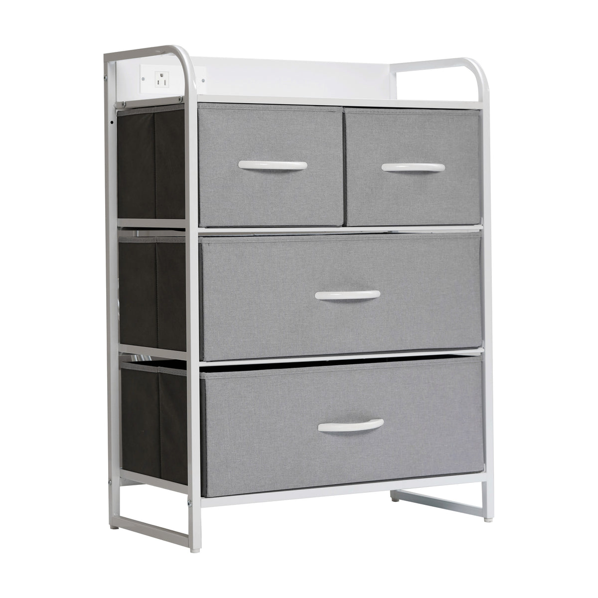Sodano 4 Drawer Nightstand with Charging Station, 2 USB Ports and 1 Outlet, Metal Frame, Engineered Wood Top, Drawers and Handles