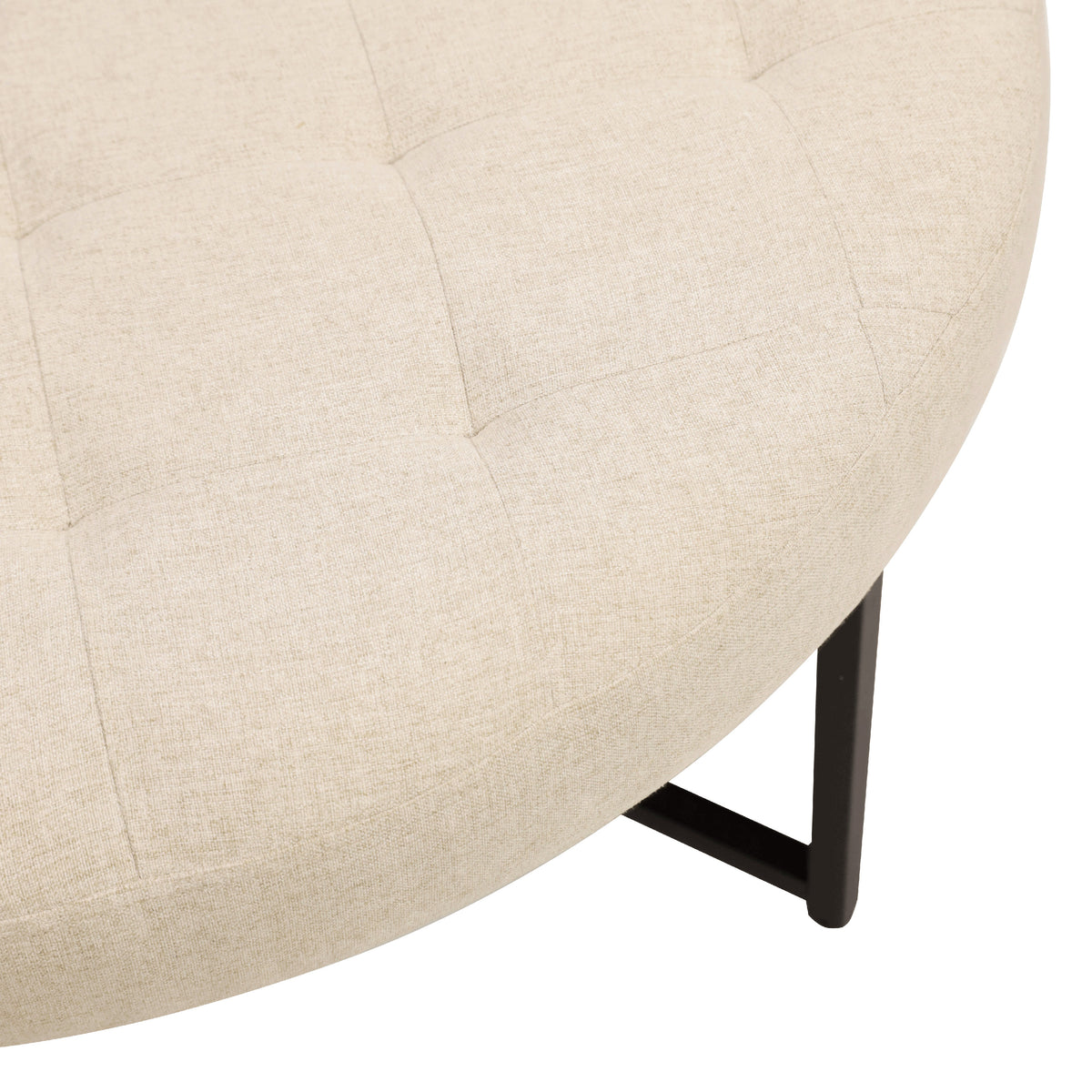 Ashton 34" Round Cotton Linen Tufted Ottoman with Metal Frame