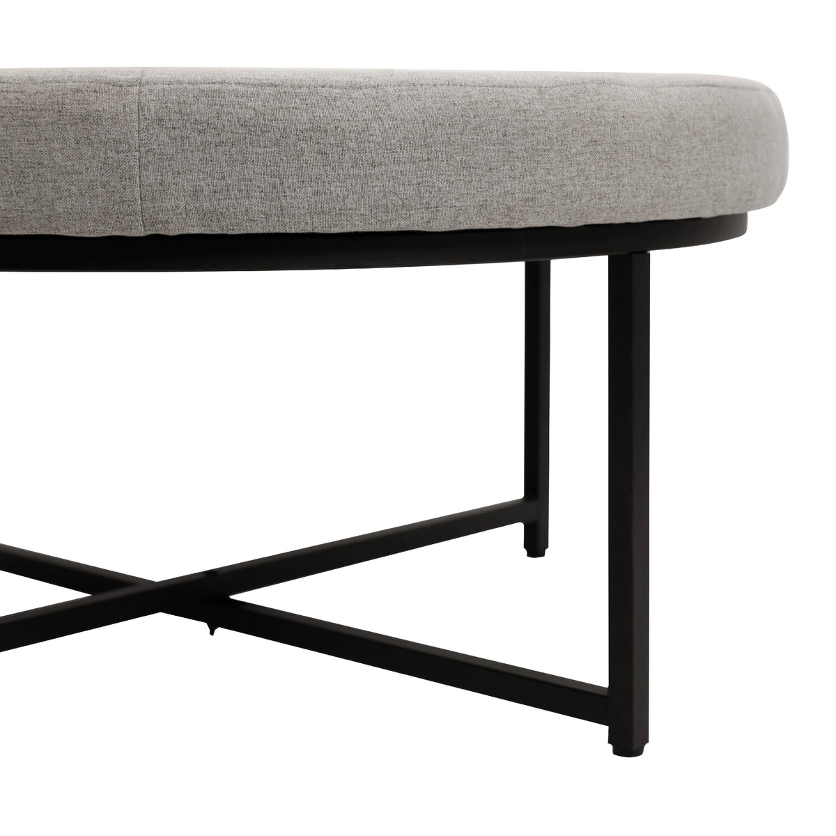 Ashton 34" Round Cotton Linen Tufted Ottoman with Metal Frame