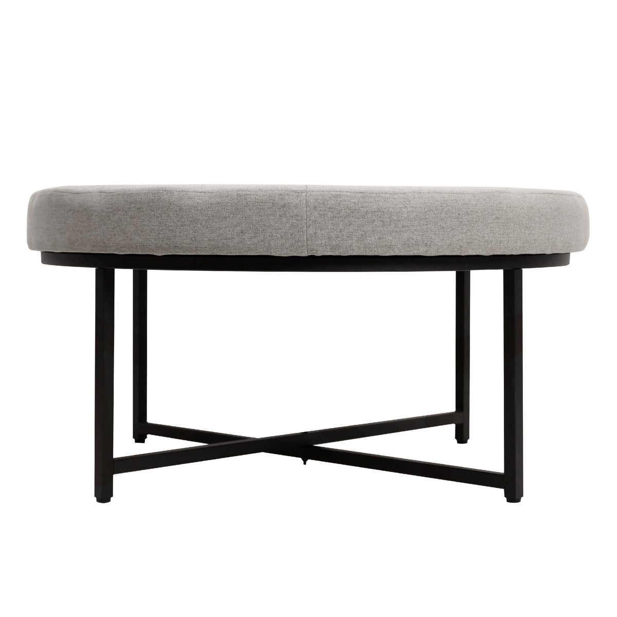 Ashton 34" Round Cotton Linen Tufted Ottoman with Metal Frame