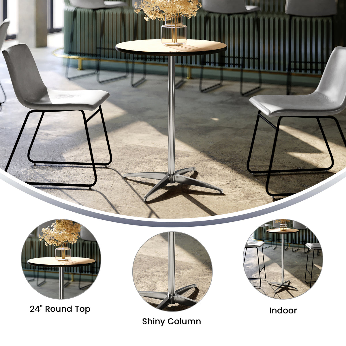 24'' Round Wood Cocktail Table with 30'' and 42'' Columns