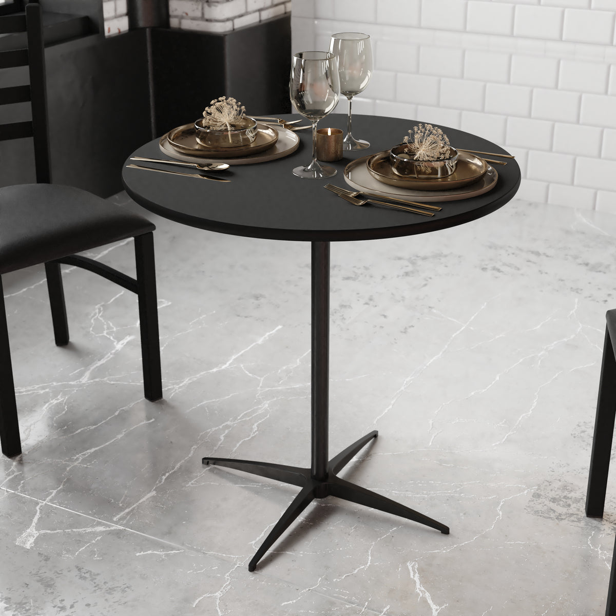 30'' Round Wood Cocktail Table with 30'' and 42'' Columns