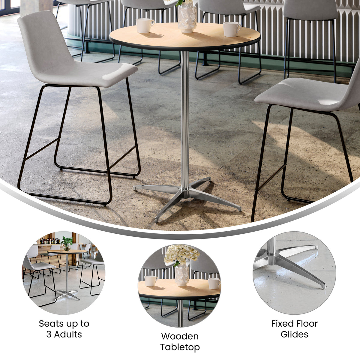 30'' Round Wood Cocktail Table with 30'' and 42'' Columns