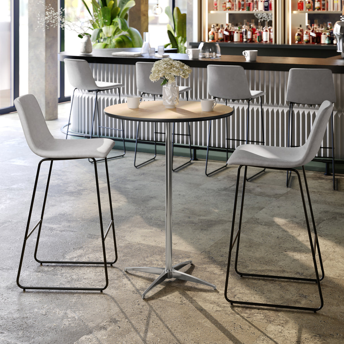 30'' Round Wood Cocktail Table with 30'' and 42'' Columns