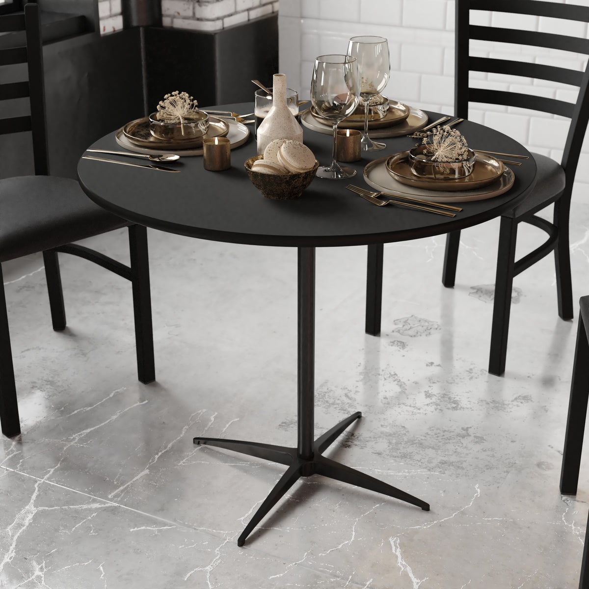 36'' Round Wood Cocktail Table with 30'' and 42'' Columns