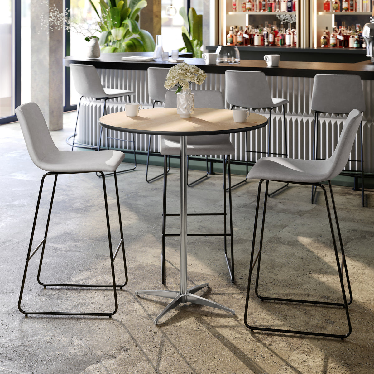 36'' Round Wood Cocktail Table with 30'' and 42'' Columns