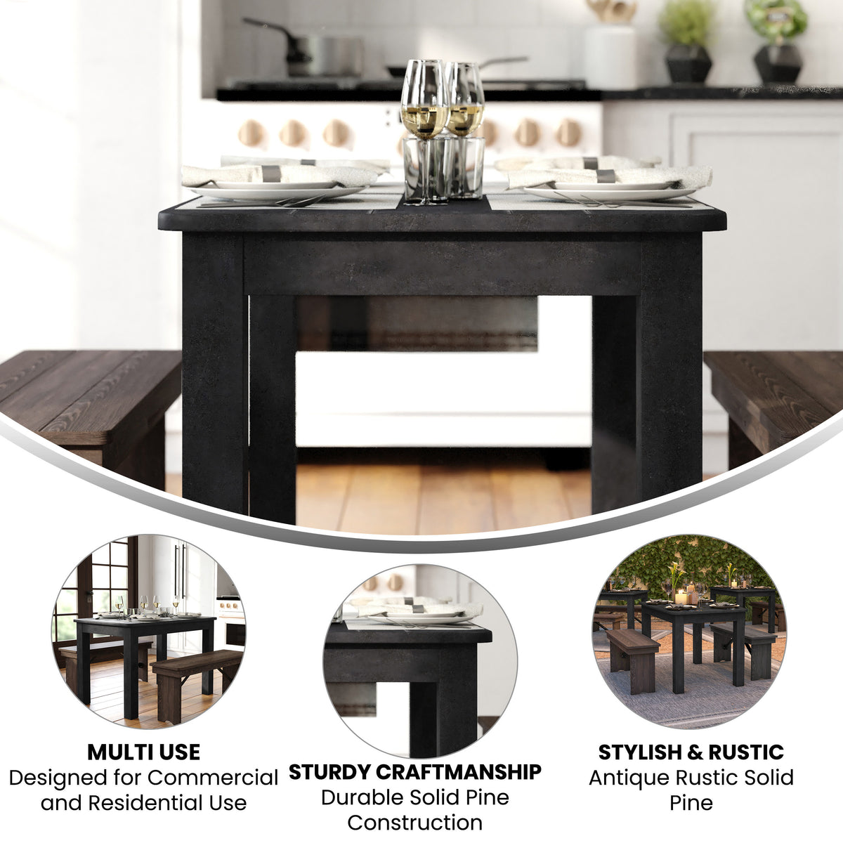 46" x 30" Rectangular Solid Pine Farm Dining Table