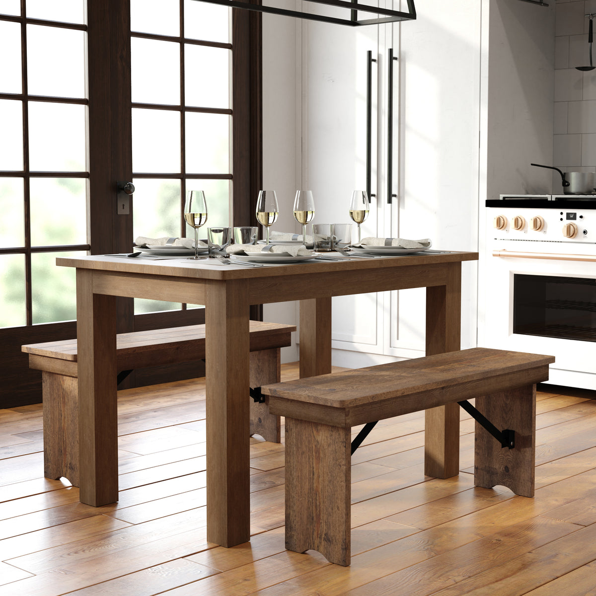 46" x 30" Rectangular Solid Pine Farm Dining Table