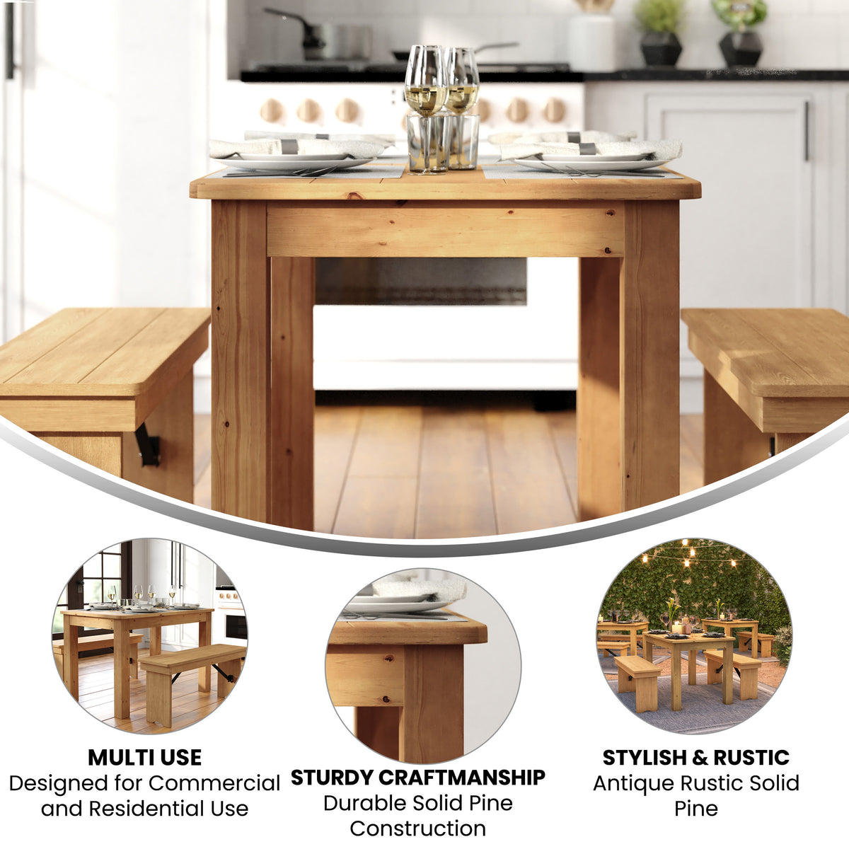 46" x 30" Rectangular Solid Pine Farm Dining Table