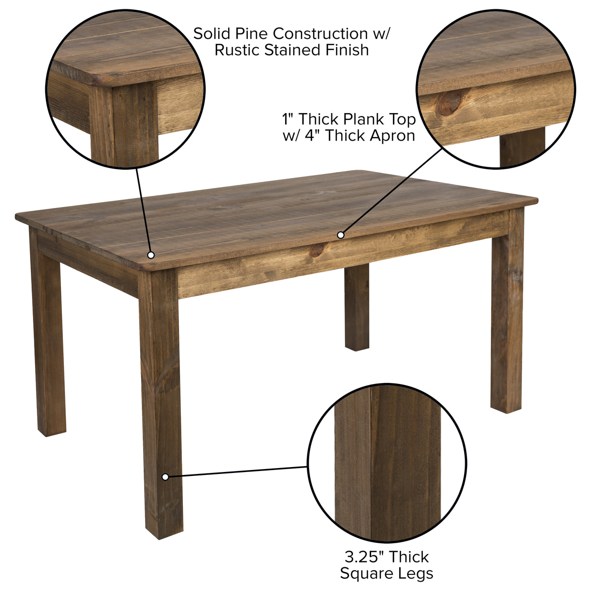 60" x 38" Rectangular Solid Pine Farm Dining Table