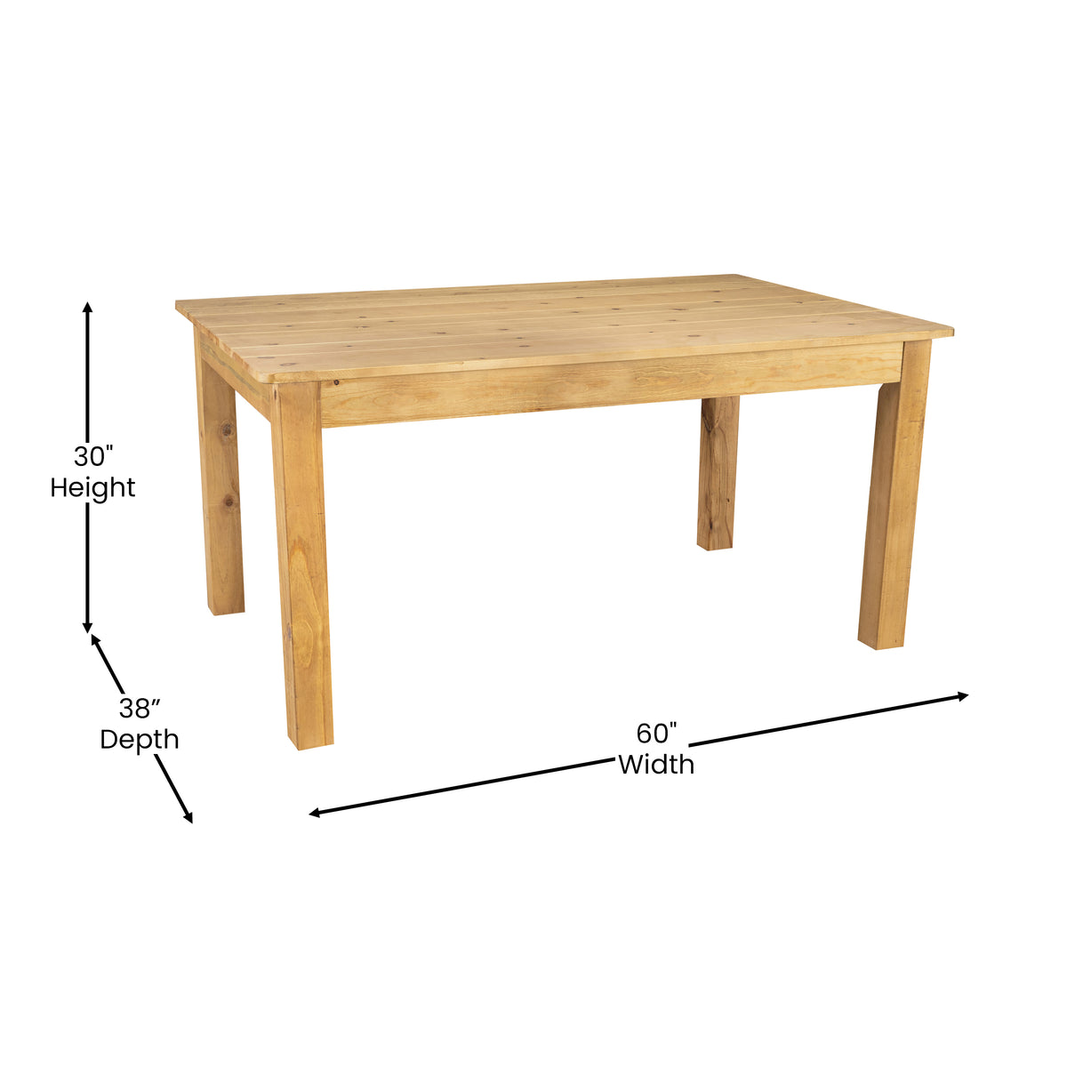60" x 38" Rectangular Solid Pine Farm Dining Table