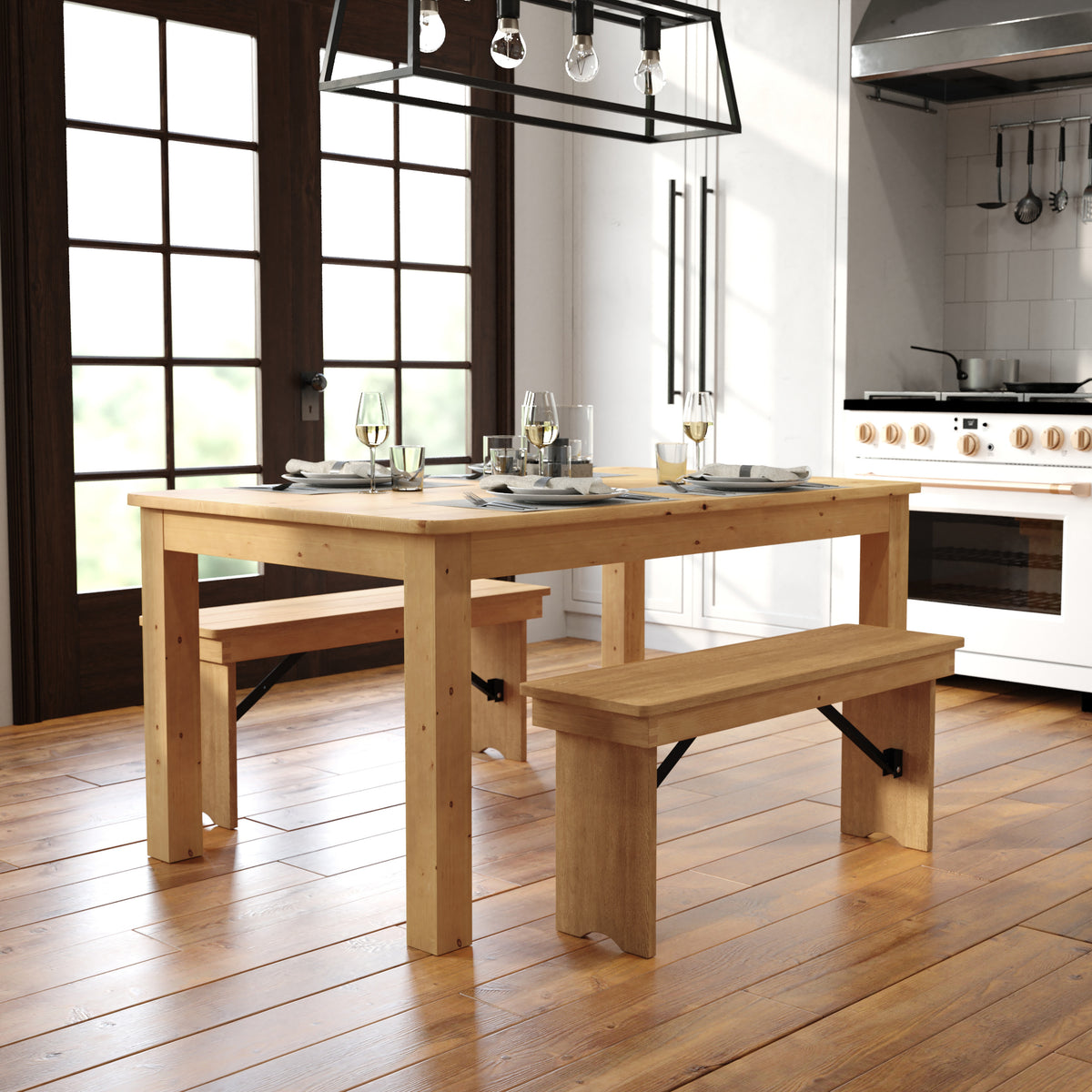 60" x 38" Rectangular Solid Pine Farm Dining Table