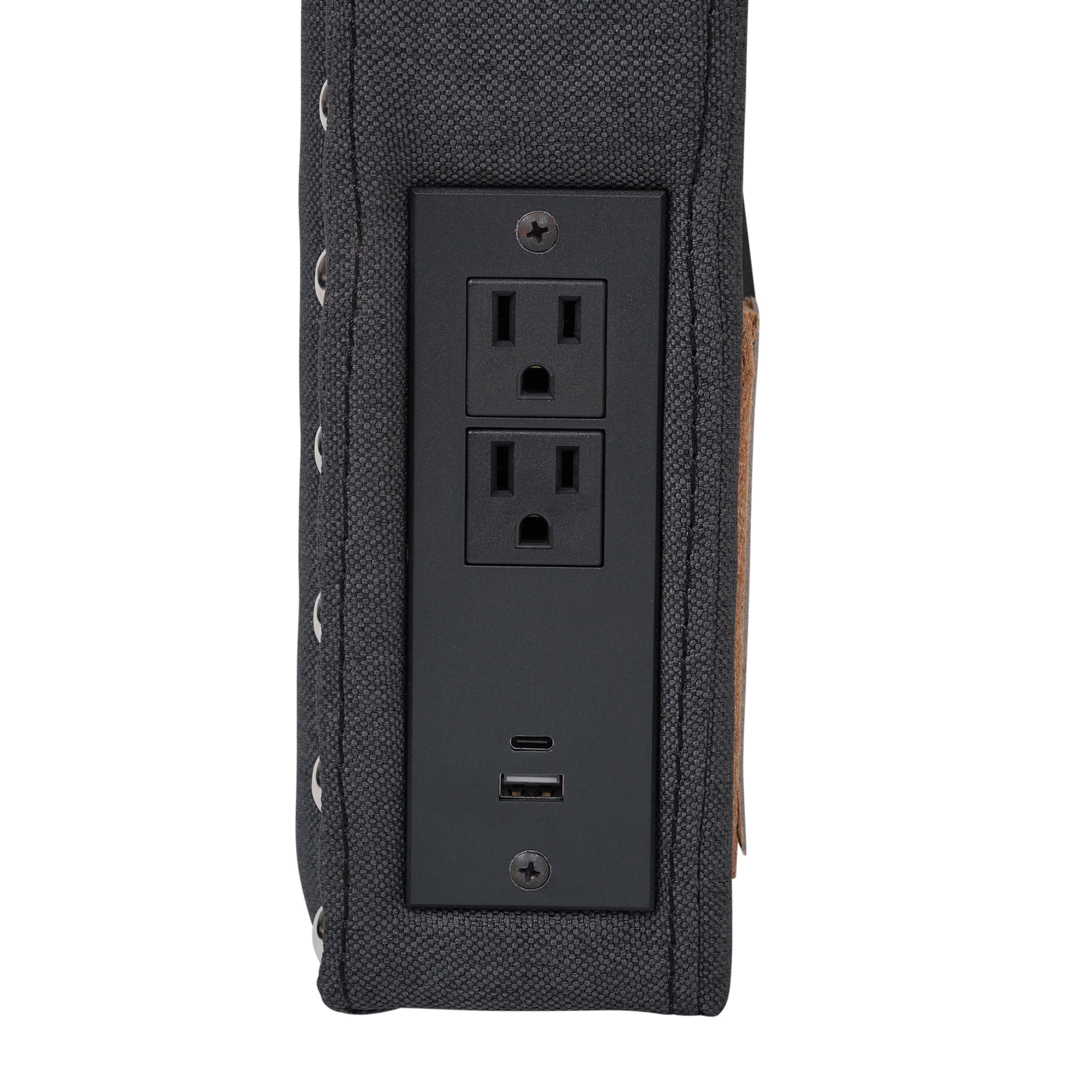 Adeline Contoured Headboard with 2 Power Outlets, 1 USB and 1 USB Type-C Port with Studded LeatherSoft Upholstery and Dual Hanging Options