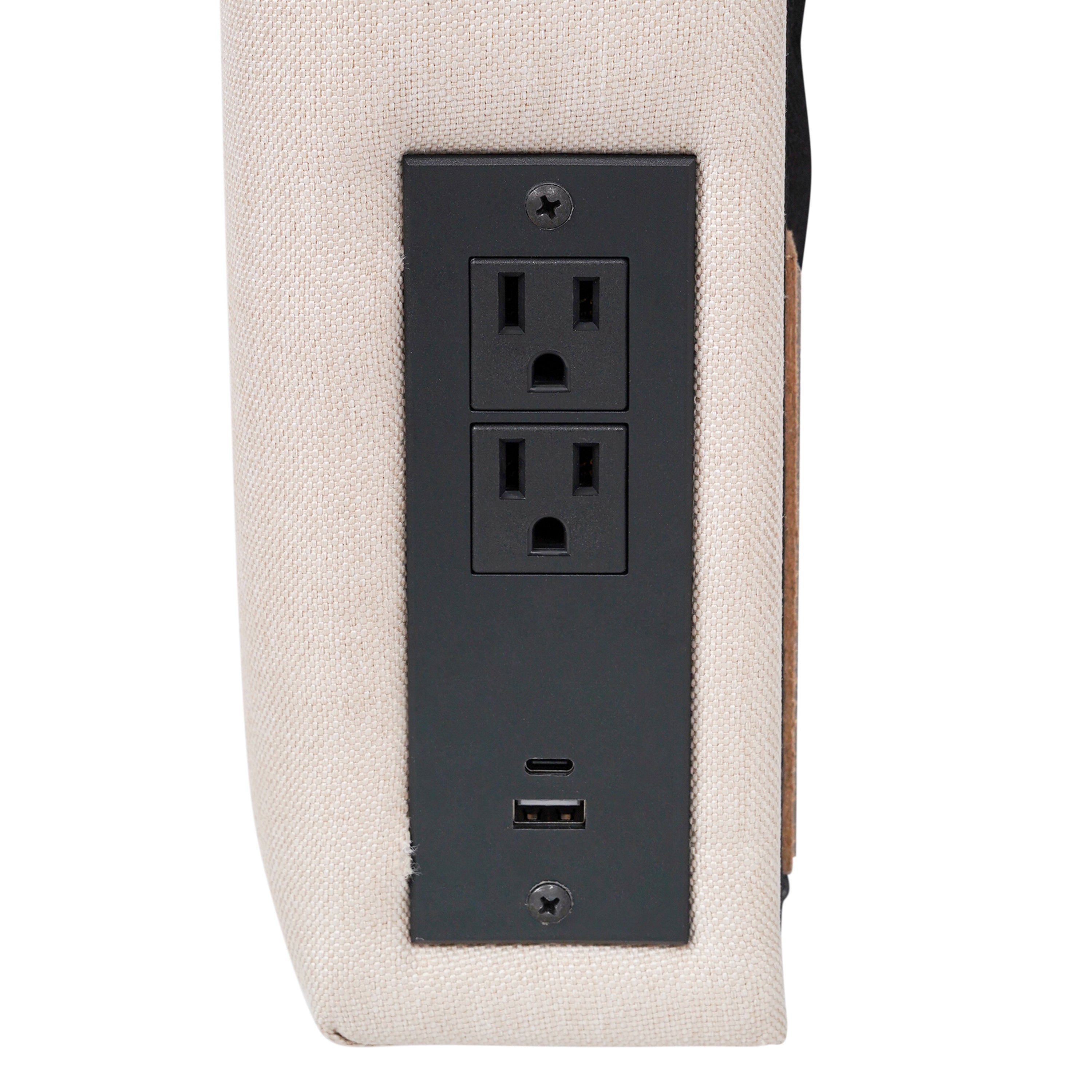 Hugo Headboard with 2 Power Outlets, 1 USB and 1 USB Type-C Port with Faux Linen Upholstery and Dual Hanging Options