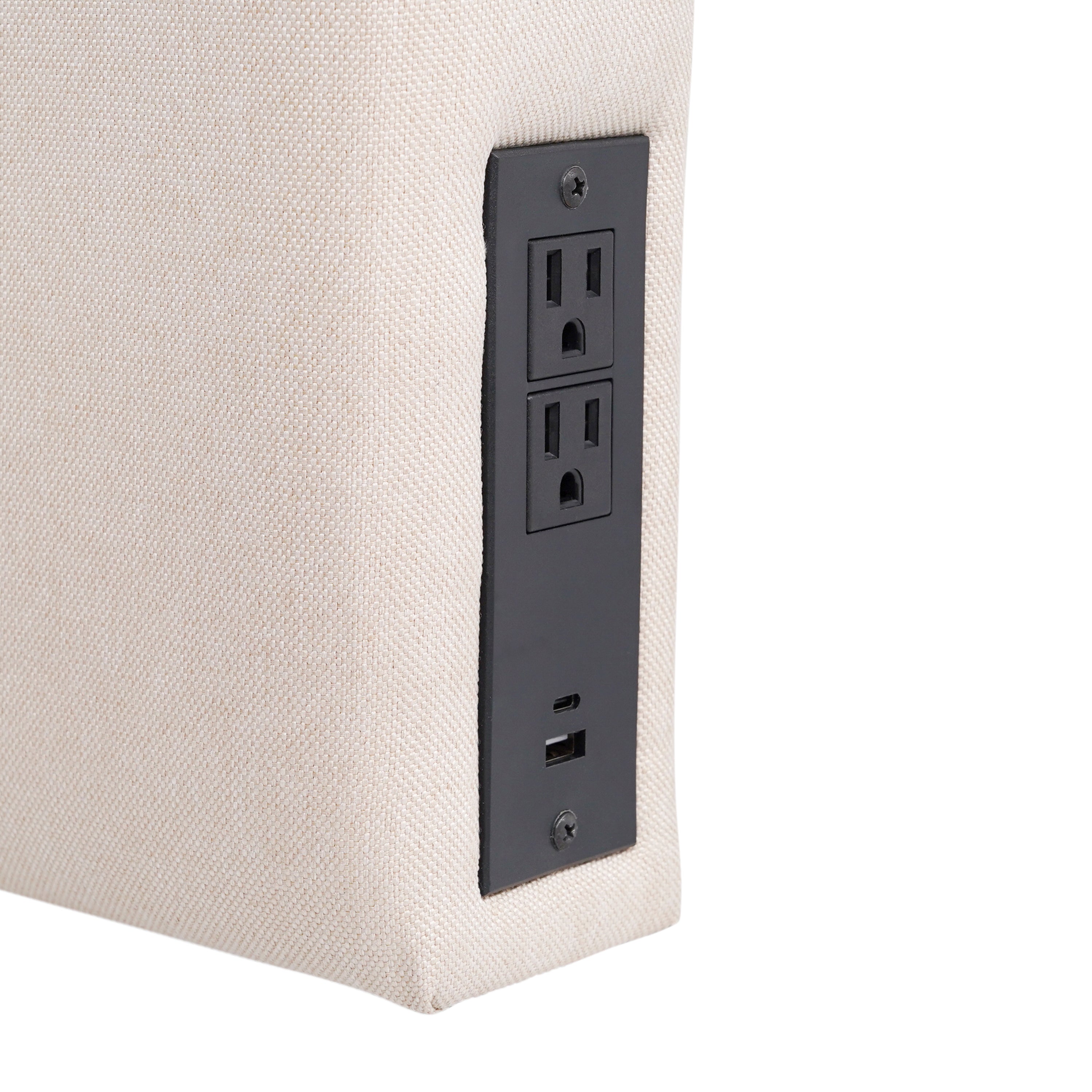 Hugo Headboard with 2 Power Outlets, 1 USB and 1 USB Type-C Port with Faux Linen Upholstery and Dual Hanging Options