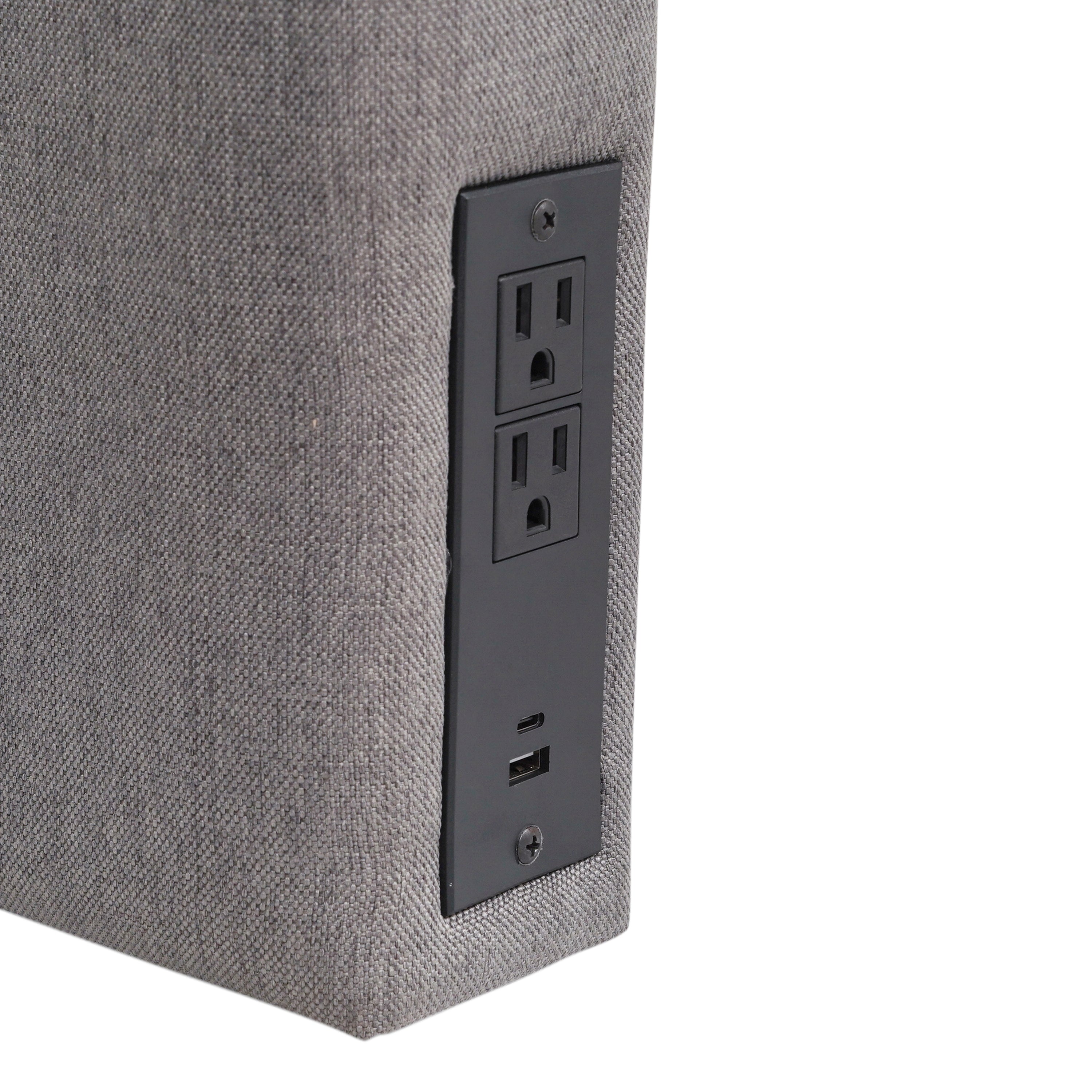 Hugo Headboard with 2 Power Outlets, 1 USB and 1 USB Type-C Port with Faux Linen Upholstery and Dual Hanging Options
