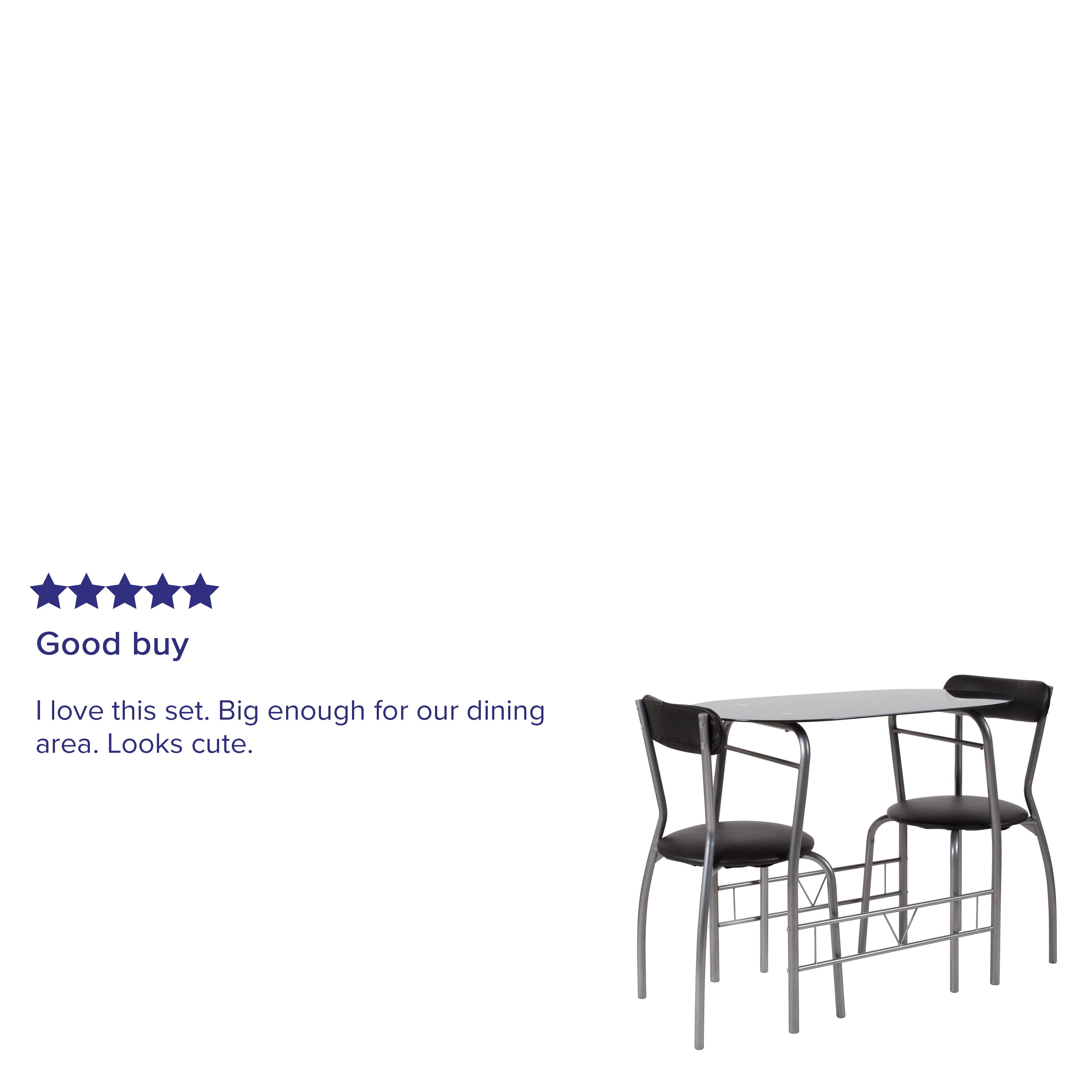 Sutton 3 Piece Space-Saver Bistro Set with Glass Top Table and Vinyl Padded Chairs