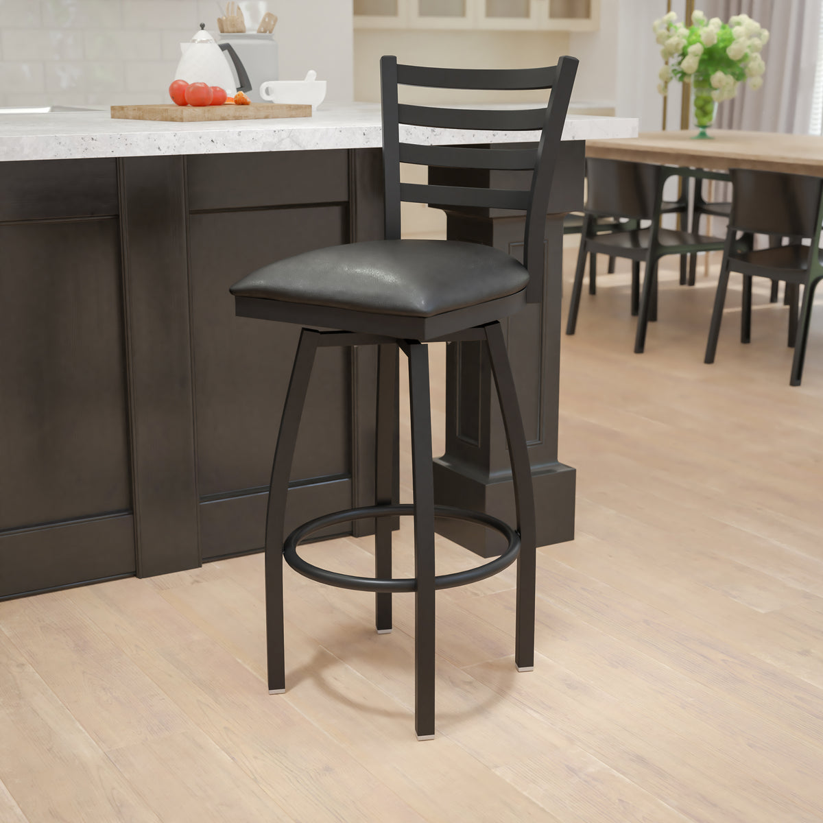 Ladder Back Swivel Metal Barstool