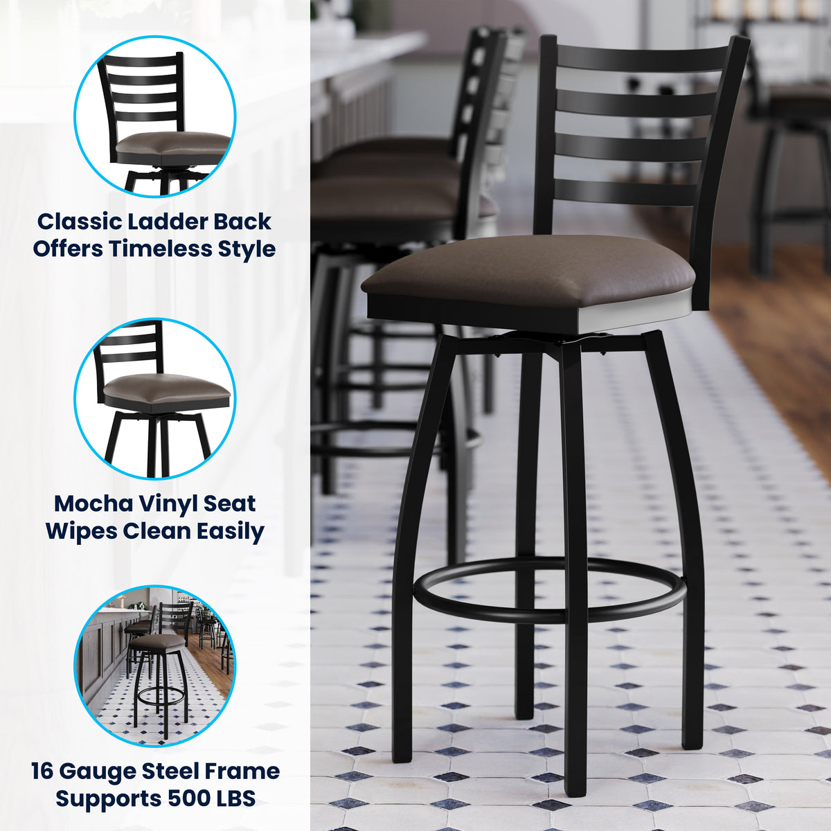 Ladder Back Swivel Metal Barstool