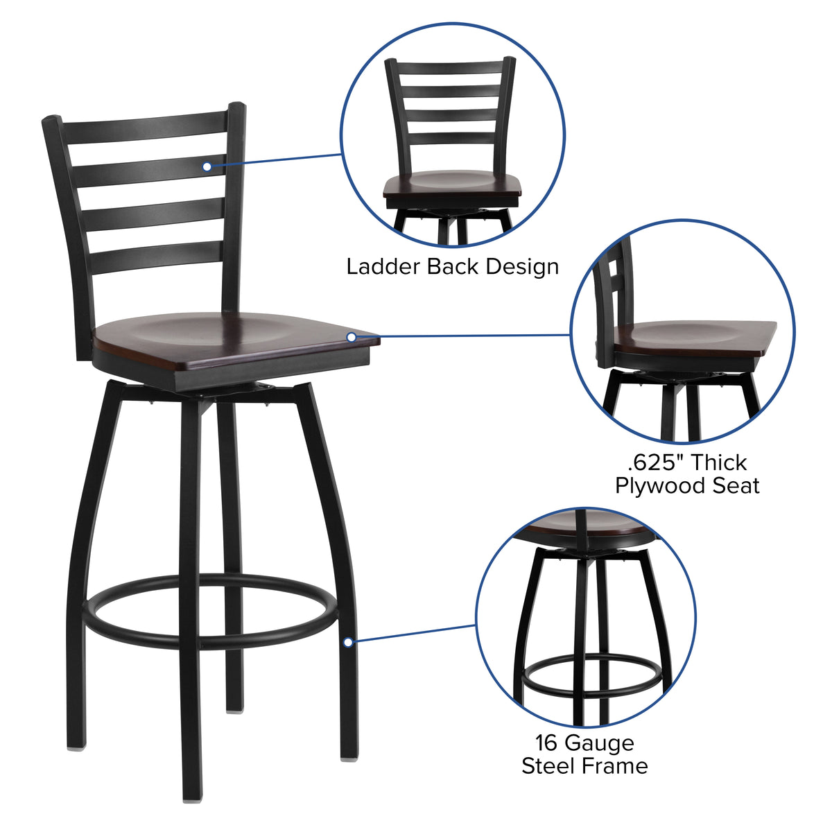 Ladder Back Swivel Metal Barstool
