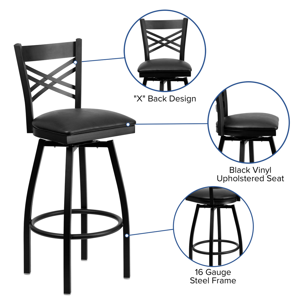 X" Back Swivel Metal Barstool