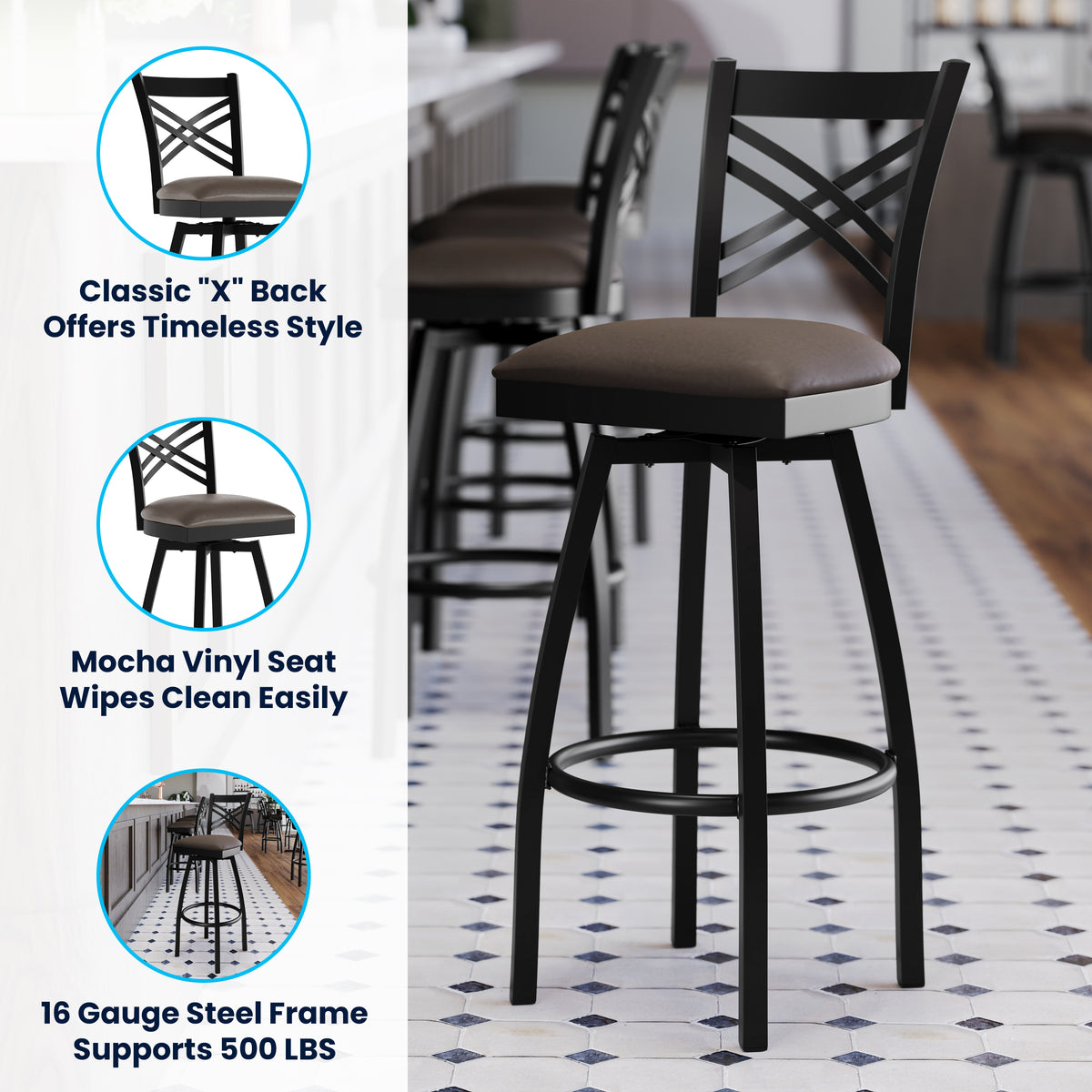 X" Back Swivel Metal Barstool
