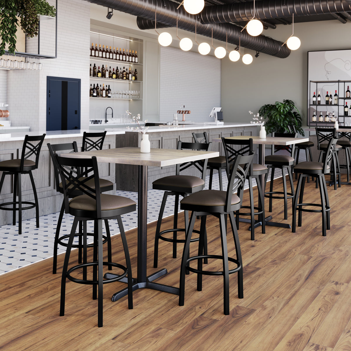 X" Back Swivel Metal Barstool