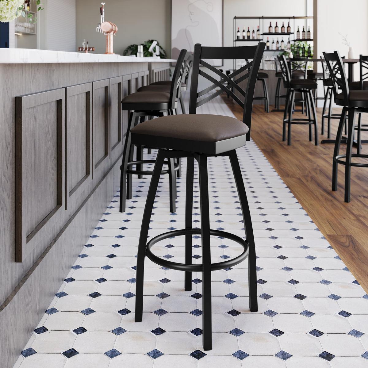 X" Back Swivel Metal Barstool
