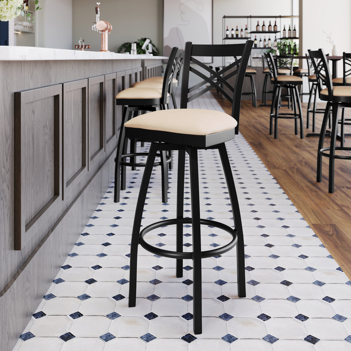 X" Back Swivel Metal Barstool