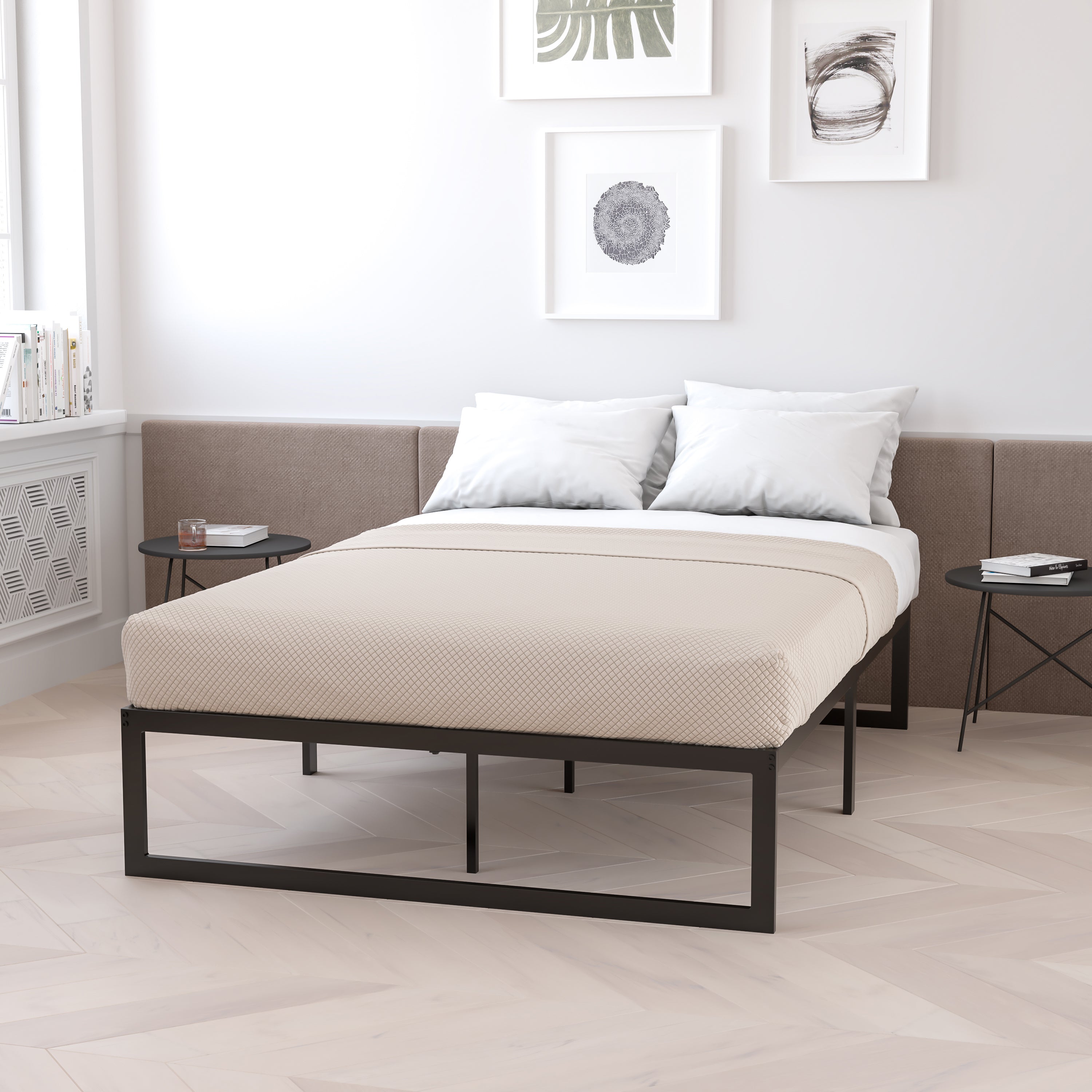 14 Inch Metal Platform Bed Frame with 12 Inch Memory Foam Pocket Spring Mattress in a Box (No Box Spring Required)