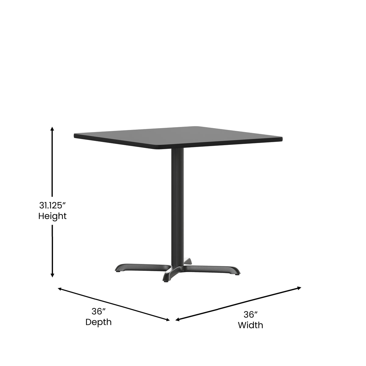 36'' Square Laminate Table Set with X-Base and 4 Ladder Back Metal Chairs