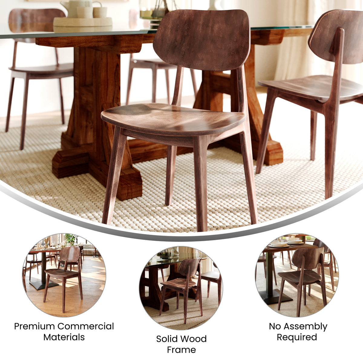 Verona Commercial Grade Solid Wood Dining Chair with Curved Oval Backrest