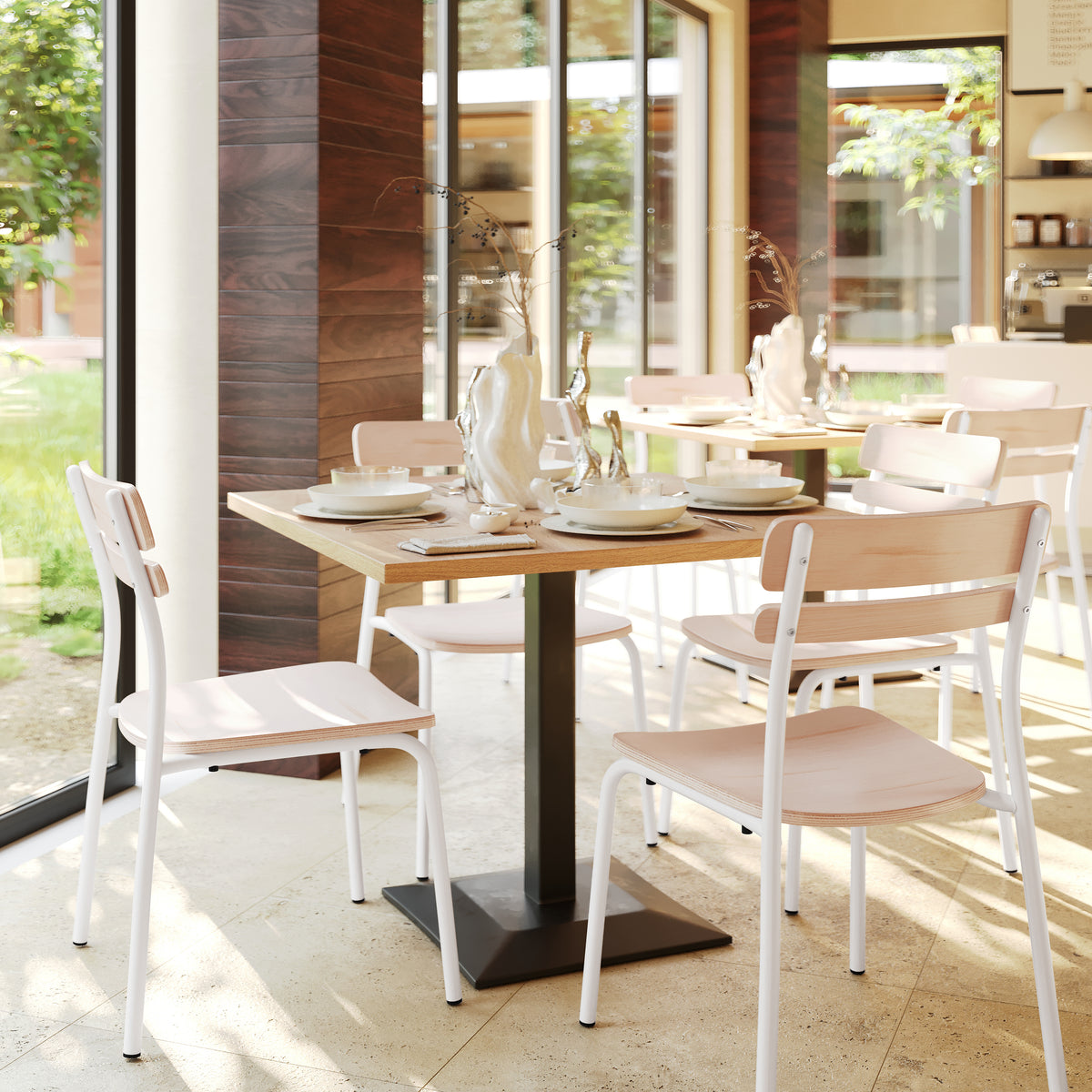 Cyprus Commercial Grade Solid Wood Dining Chair with Metal Frame and Antique Finish